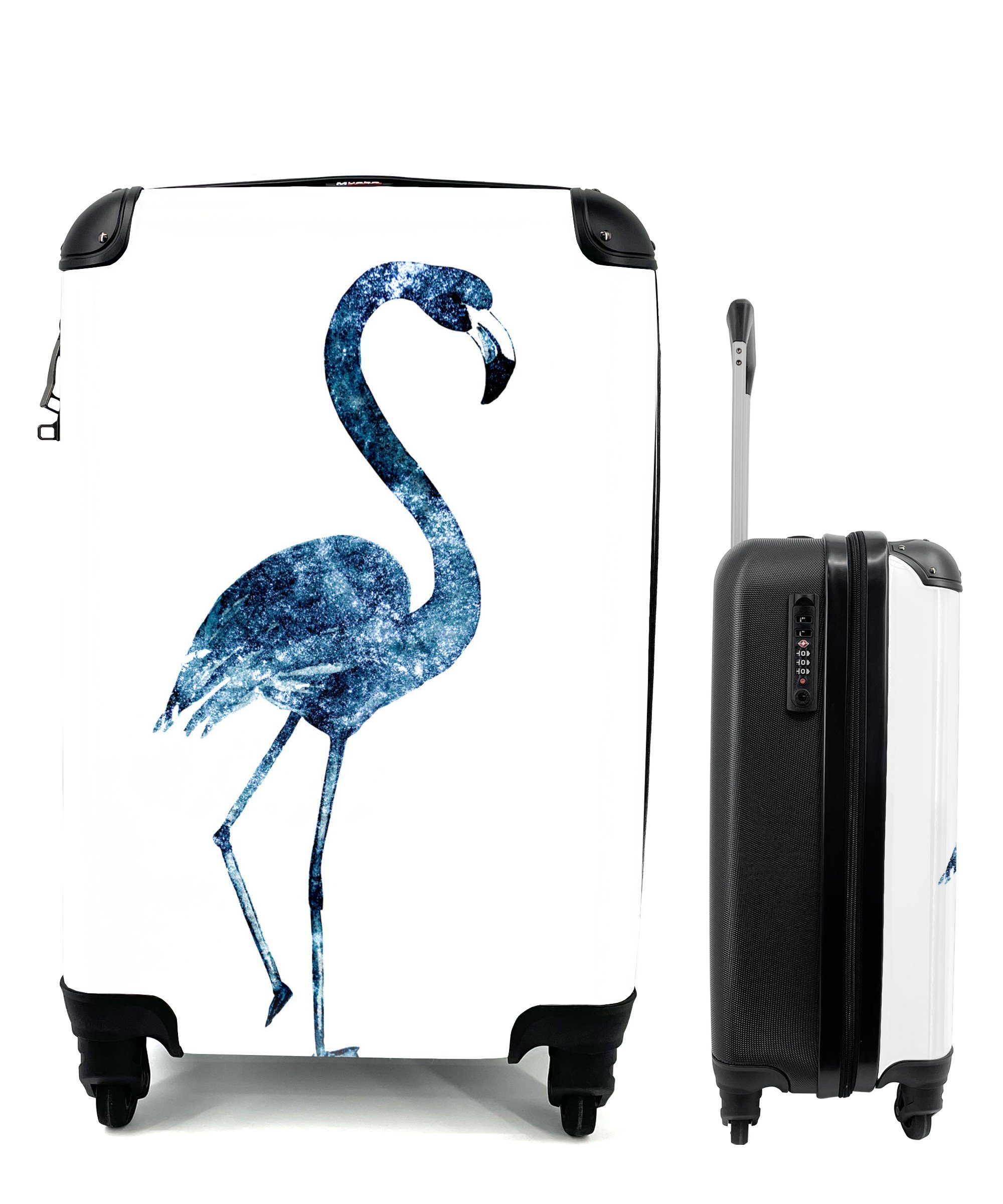 MuchoWow Handgepäckkoffer Flamingo - Blau - Universum, 4 Rollen, Reisetasche mit rollen, Handgepäck für Ferien, Trolley, Reisekoffer