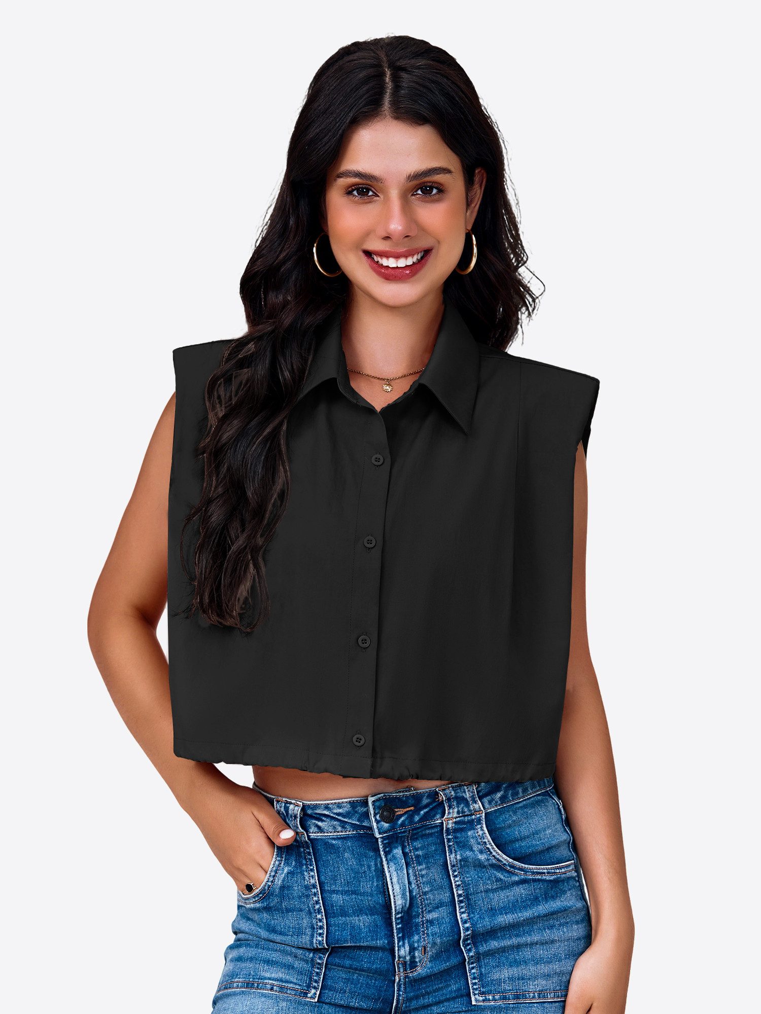 Imily Bela Hemdbluse Damen Blusenweste mit Hemdkragen (Packung, 1-tlg., 1per-Pack) mit Knöpfen