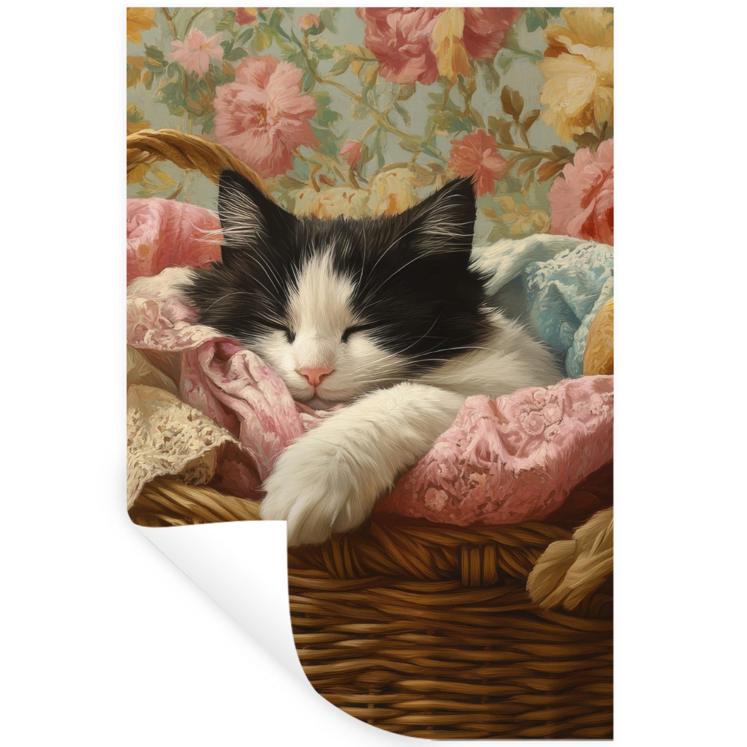 MuchoWow Wandsticker Katze - Blumendruck - günstig online kaufen