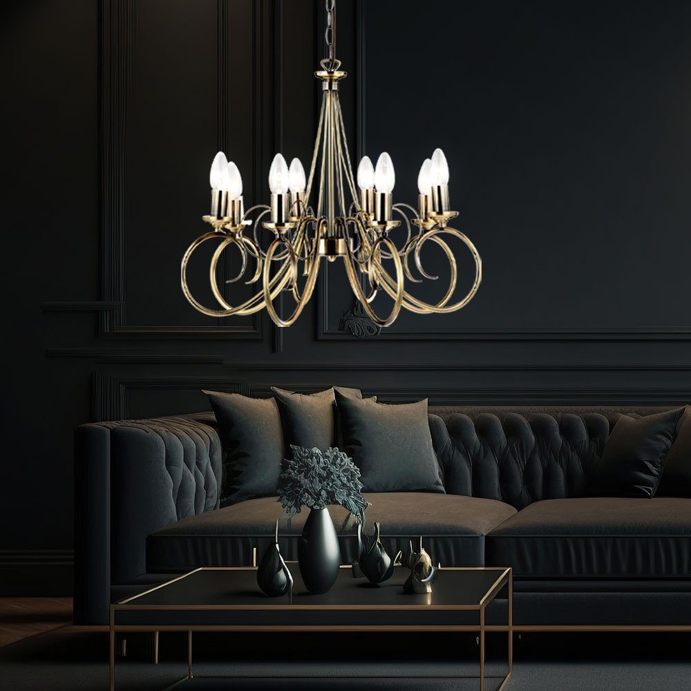GLOBO LIGHTING Kronleuchter, Leuchtmittel inklusive, Warmweiß, Kronleuchter Decken Pendel Lüster Alt Messing Wohn Zimmer