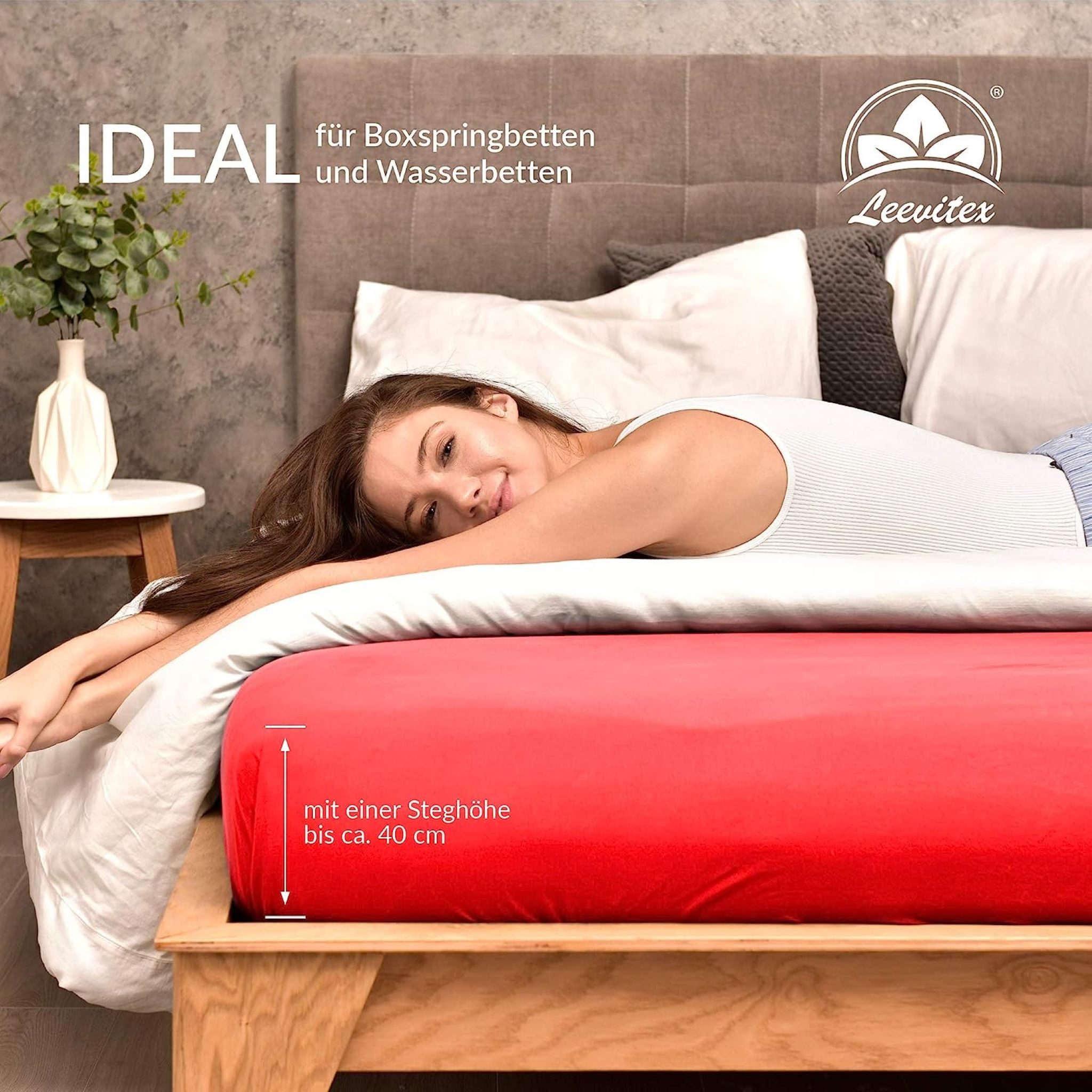 leevitex® Spannbettlaken verschiedene Größen, Stoffgewicht 170 g/m², 40 cm Steghöhe, Jersey, Gummizug: rundum, (1 Stück), verschiedene Farben, OEKO-TEX® STANDAR – Bild 4 von 5