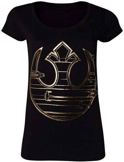 Star Wars T-Shirt Star Wars The Last Jedi Damen T-Shirt Gold Rebel Logo Gr. M L XL Erwachsene + Jugendliche Schwarz - Gold