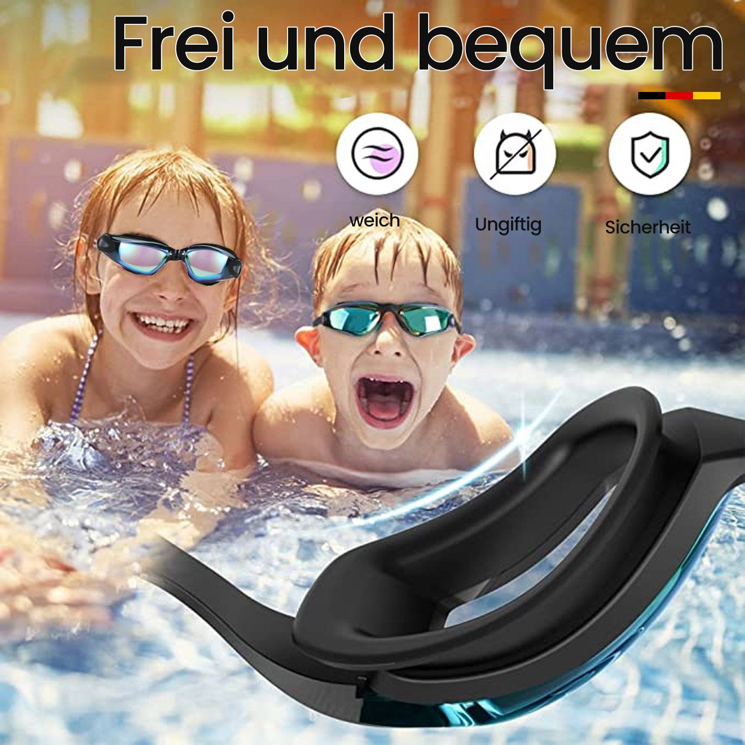 MAGICSHE Schwimmbrille Schwimmbrille Buntes unisex, 100% Schwimmbrille Kinder Alter Anti-Glare Schutzhüllen, mit für 3-16, von UV-Schutz, im Anti-Fog, Pink