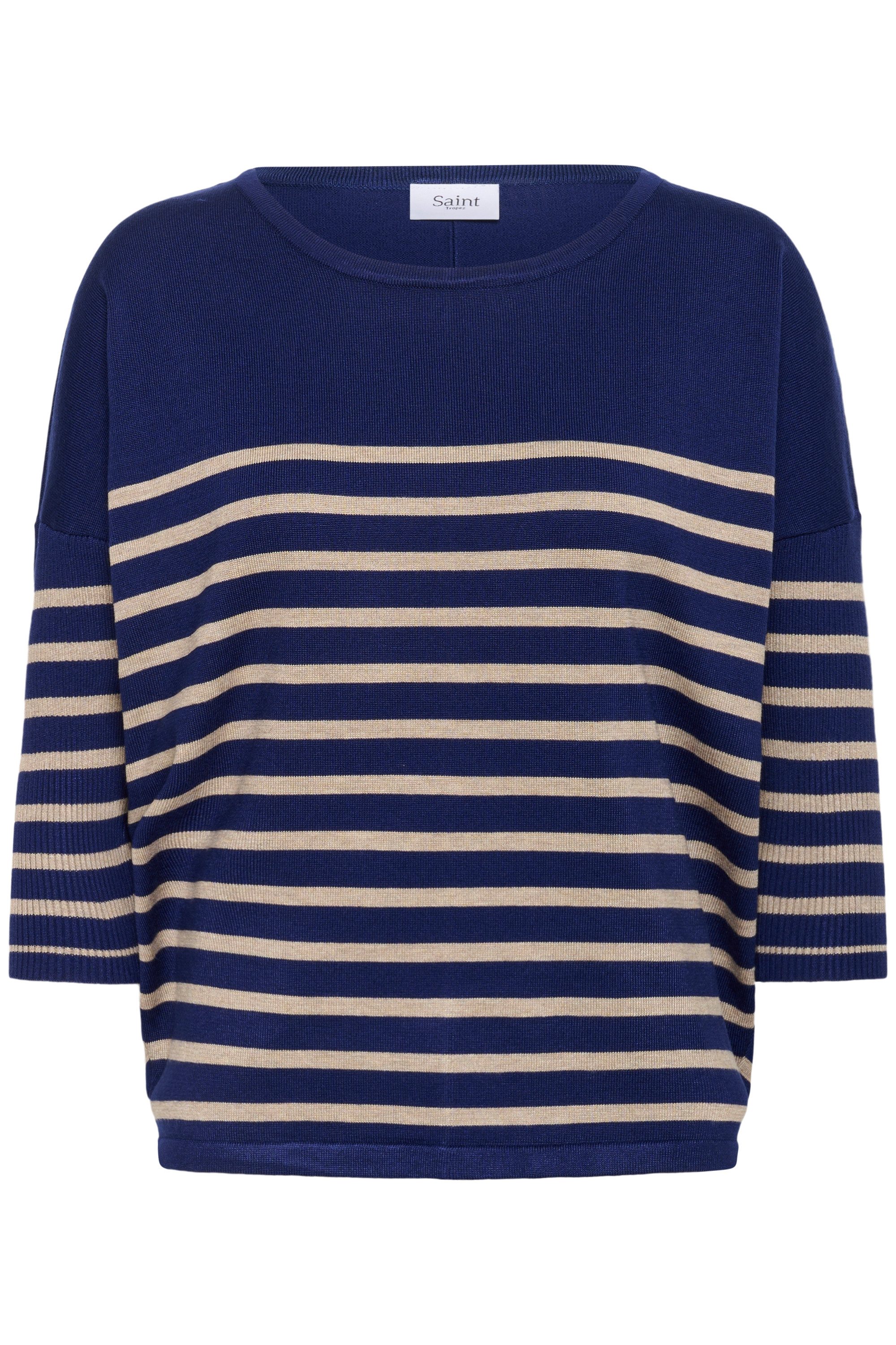 Navy Peony Greige Stripe