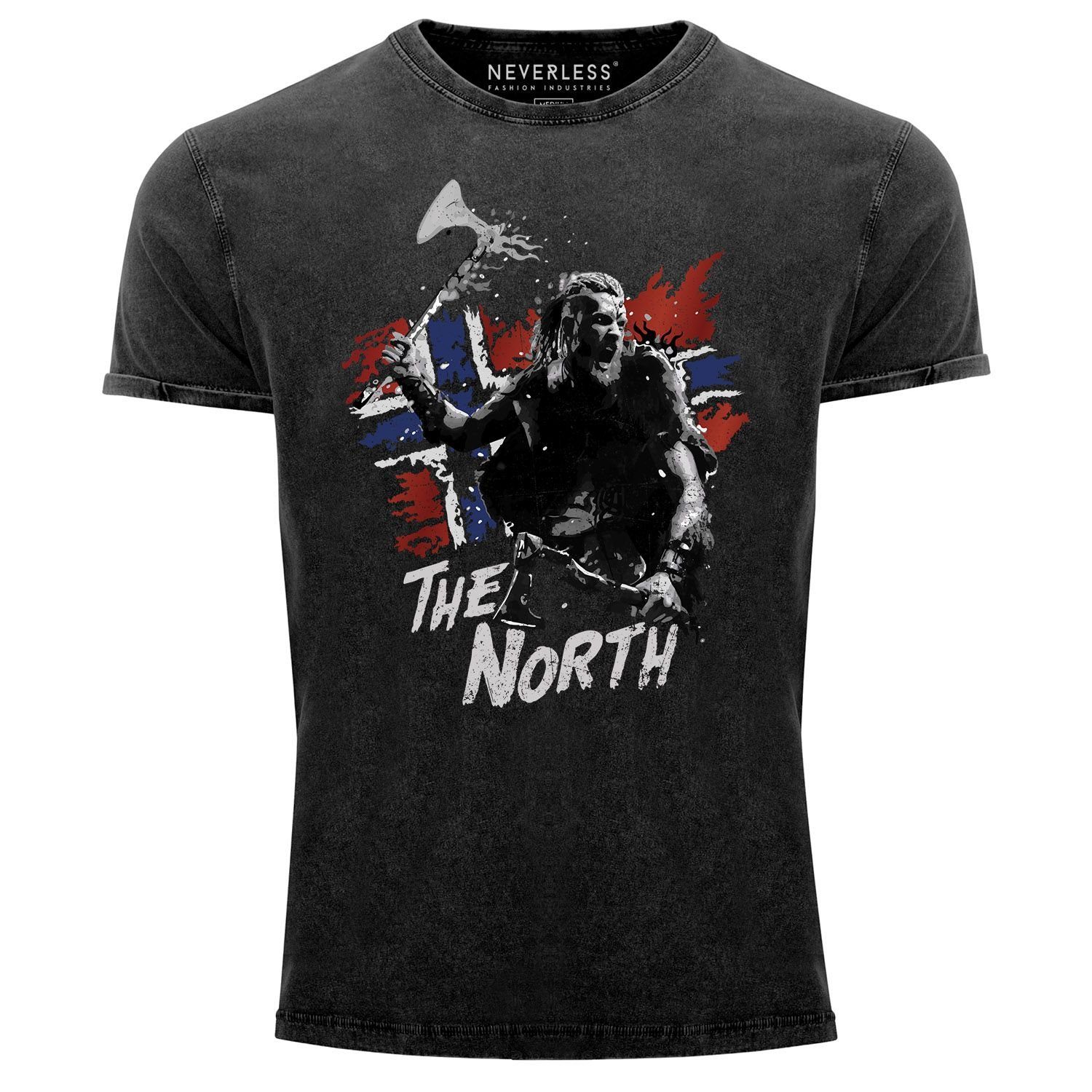 Neverless Print-Shirt Herren Vintage Shirt The North Wikinger Berserker Norwegen Valhalla mit Print