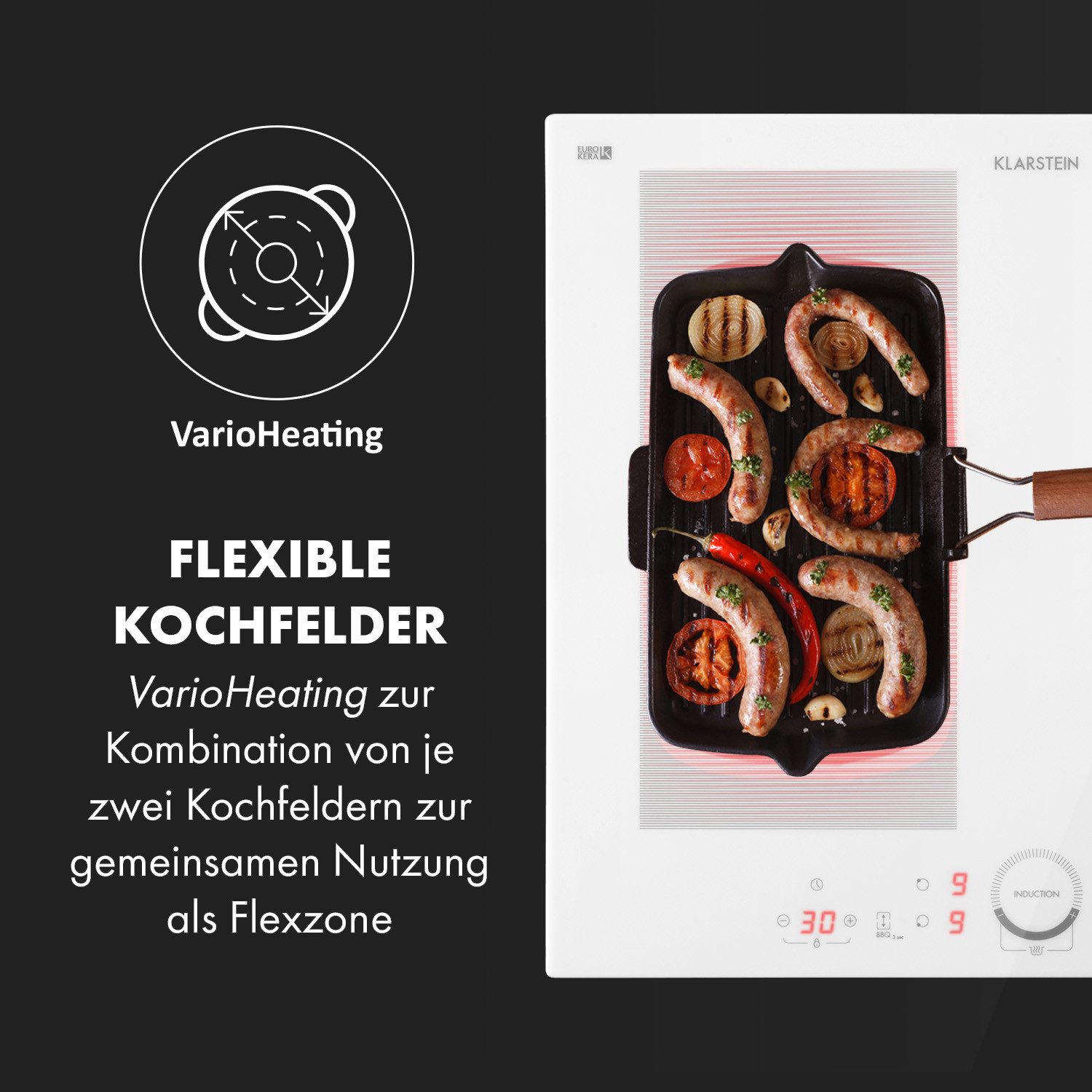 Klarstein Induktions-Kochfeld Delicatessa 60 Hybrid, Einbau Induktionskochfeld 4 Platten Glaskeramik Kochfeld Induktion