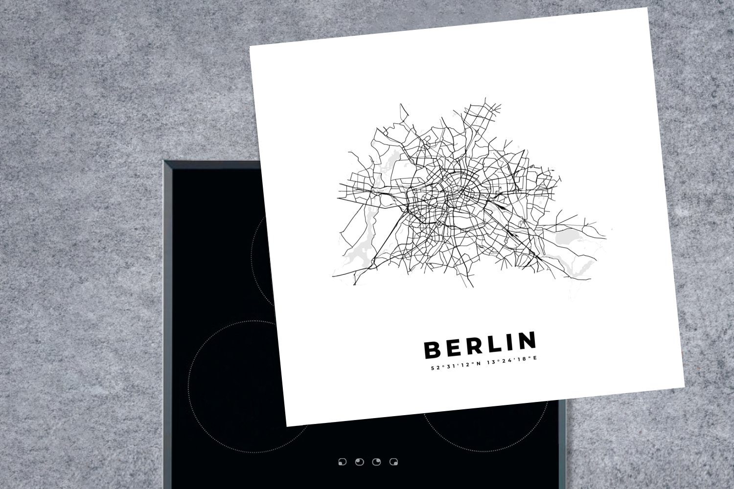 cm, Berlin Karte - für - tlg), Ceranfeldabdeckung, Arbeitsplatte küche Karte, Herdblende-/Abdeckplatte - (1 - Vinyl, Schwarz-Weiß MuchoWow Deutschland - 78x78 Stadtplan