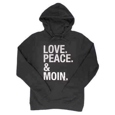 goldmarie Kapuzensweatshirt LOVE PEACE MOIN dunkelgrau mit silber mit Frontprint