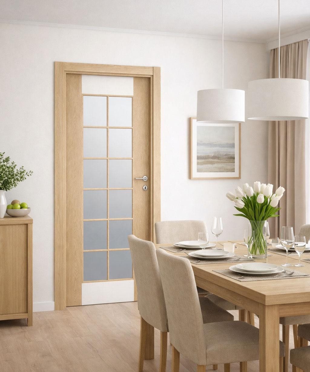 Xlmoebel Zimmertür Premium Holztür in Hellbraun für den Innenbereich mit Milchglas, Made in Europa