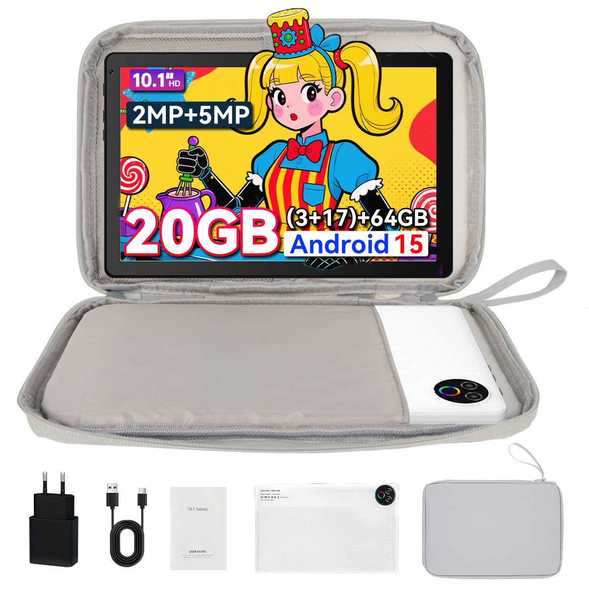 BUFO Tablet 64 GB 1280x800 IPS 5000 mAh Android Tablet (10", 64 GB, Android, WiFi, Große Kapazität)