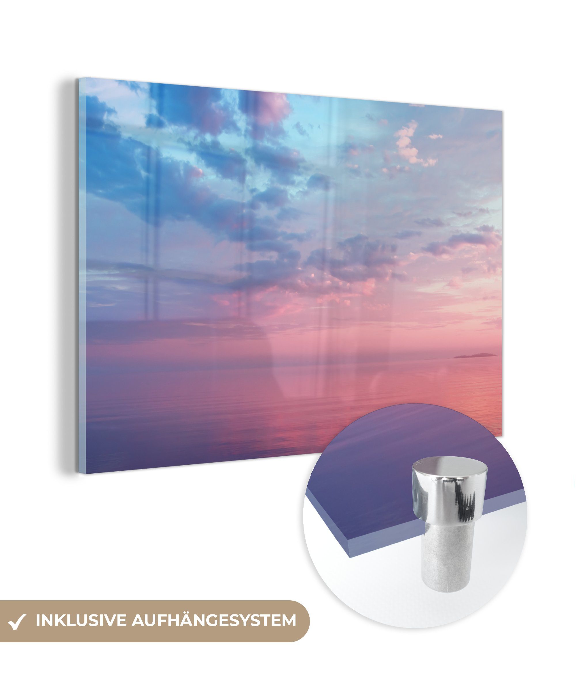 - Sonnenuntergang MuchoWow Acrylglasbilder St), - (1 Schlafzimmer Pastell, Acrylglasbild & Meer Wohnzimmer