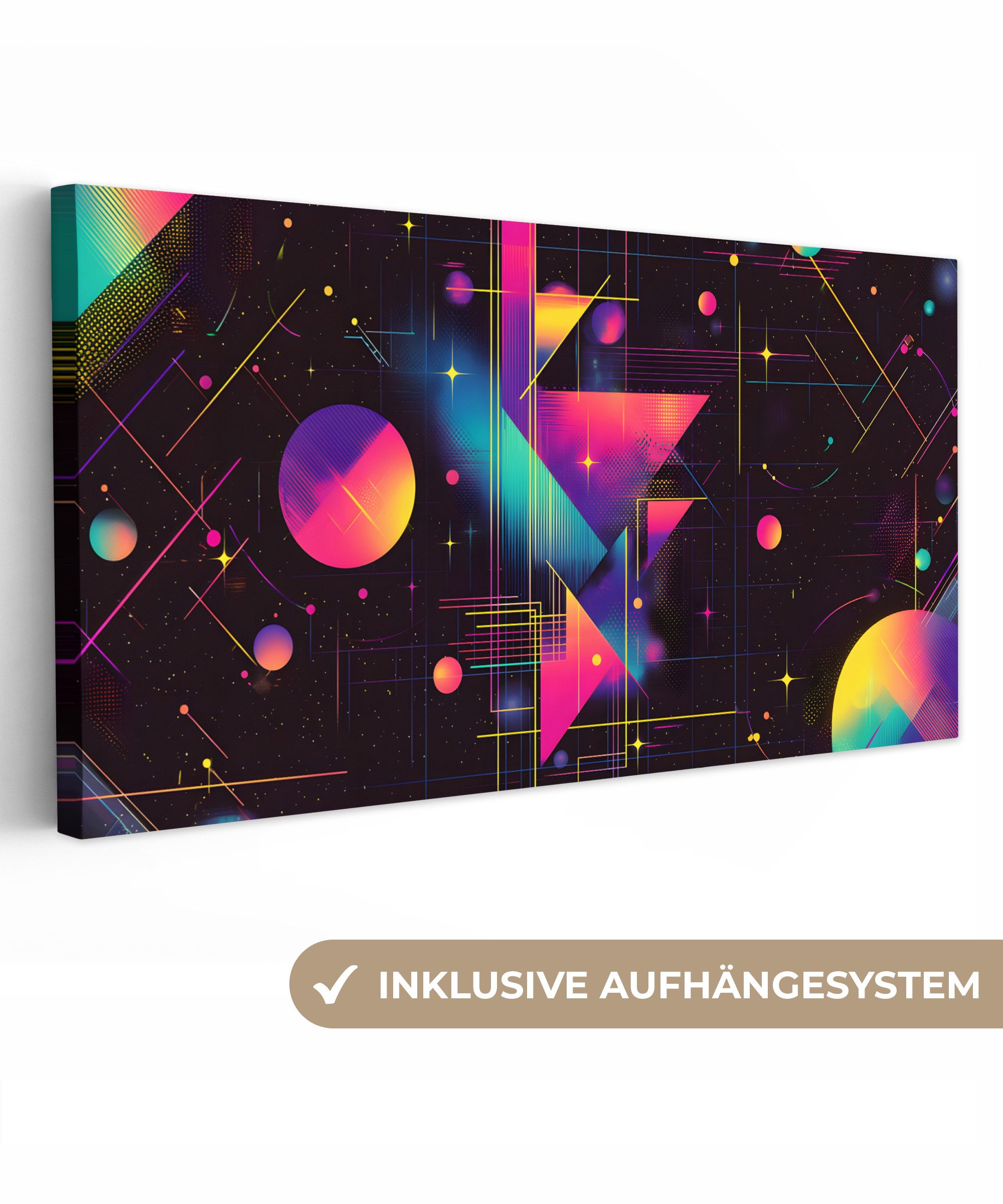 OneMillionCanvasses® Leinwandbild Panorama Dreiecke - Kreise - Abstrakt - Sterne, Fotodruck (1 St), Wandbild, Deko Schlafzimmer Wohnzimmer Flur 40x20 cm