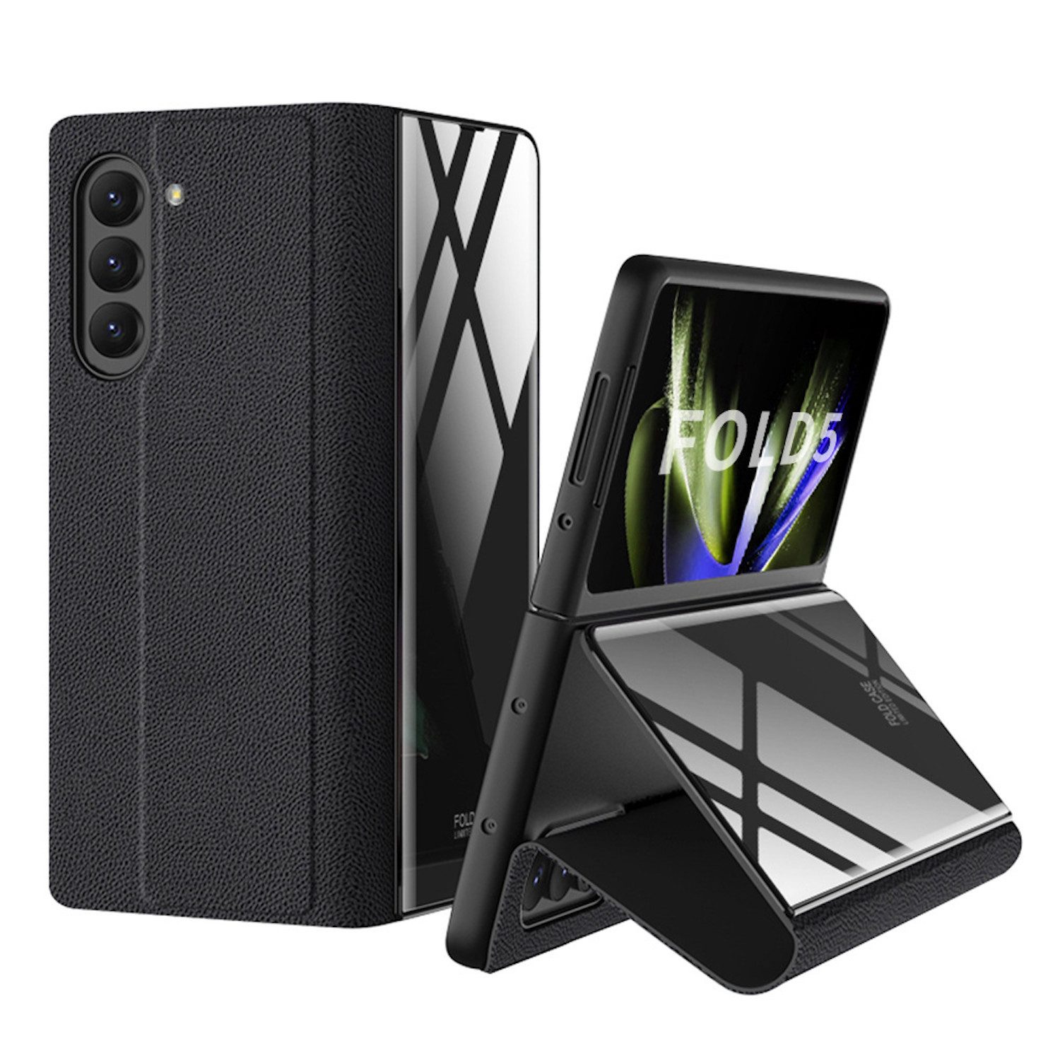 Wigento Handyhülle Für Samsung Galaxy Z Fold5 5G Schutzhülle Kunstleder + Kartenhalter