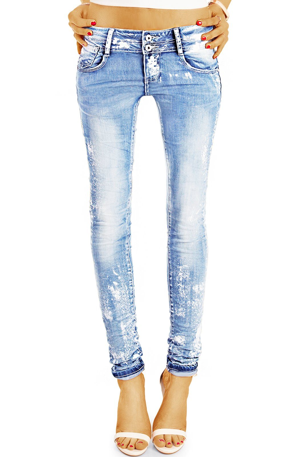 Hüftjeans, waist Damenhosen skinny j25r be low styled destroyed fit rörige hellblau 5-pocket Röhrenjeans