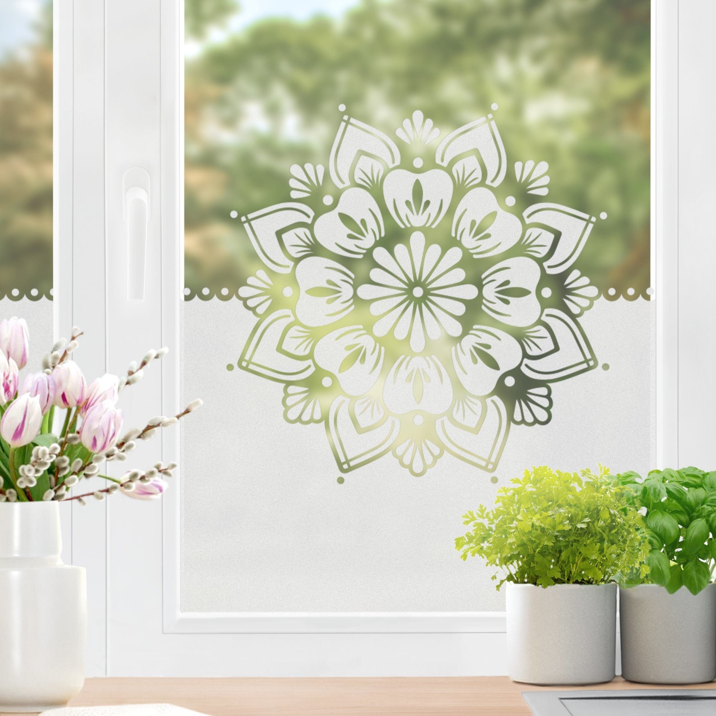 Fensterfolie statisch haftend Motiv Fensterdeko Mandalablüte