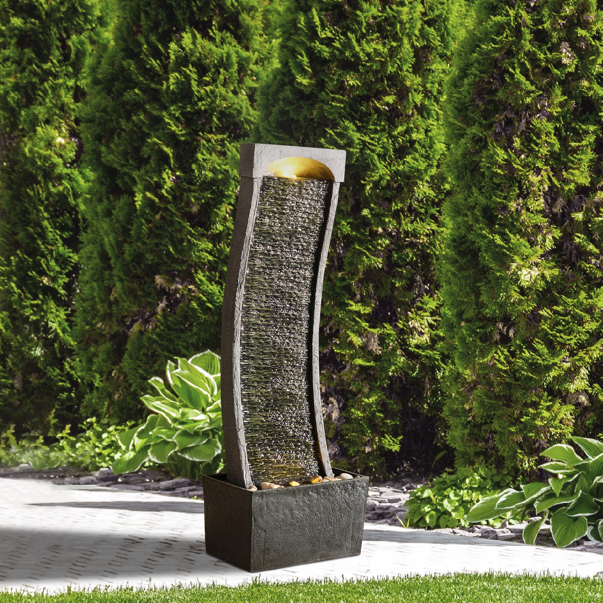 Teamson Home Gartenbrunnen Wasserbrunnen aus Polyresin schwarz H98 cm