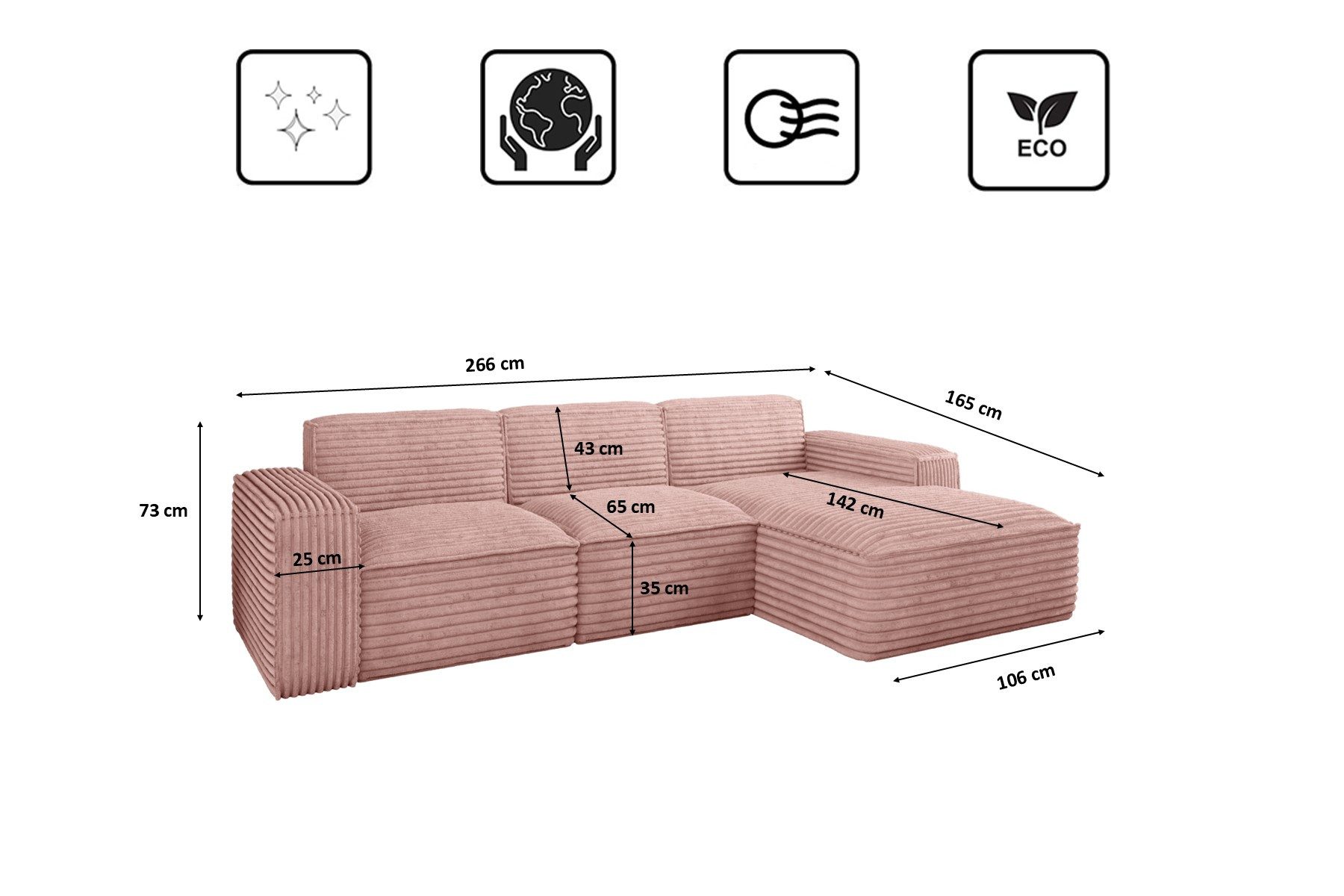 Kaiser Möbel Ecksofa Eckcouch SIENA L-Form, Stoff Poso/Salvador/Maloy/Artico/Velo, Einzelsofa, Bequem, originelles Design, praktisch, viele Farben