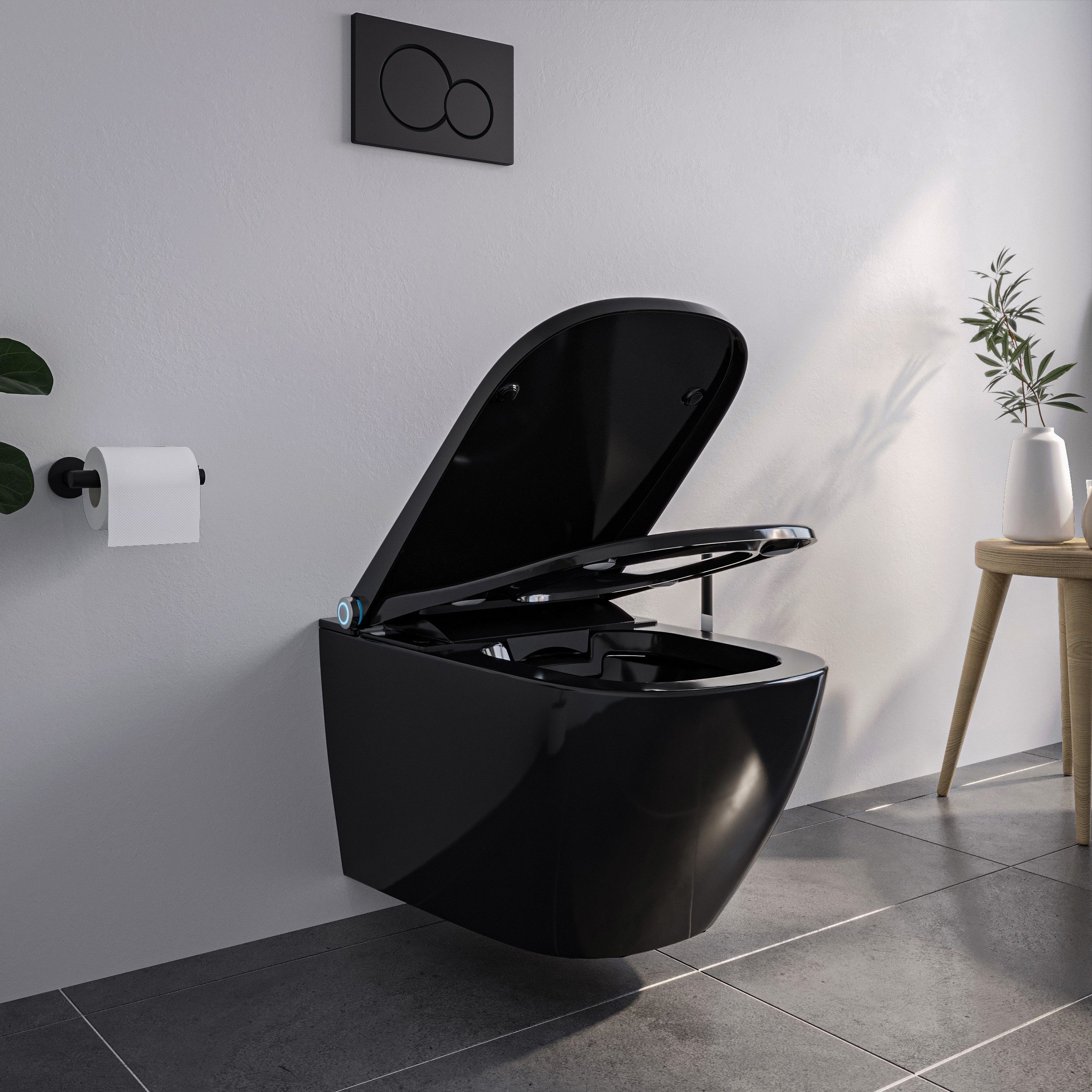 Bernstein Dusch-WC PRO+ 1104, Wandhängend, Dusch-WC schwarz eckig Komplettanlage Föhn Fernbedienung