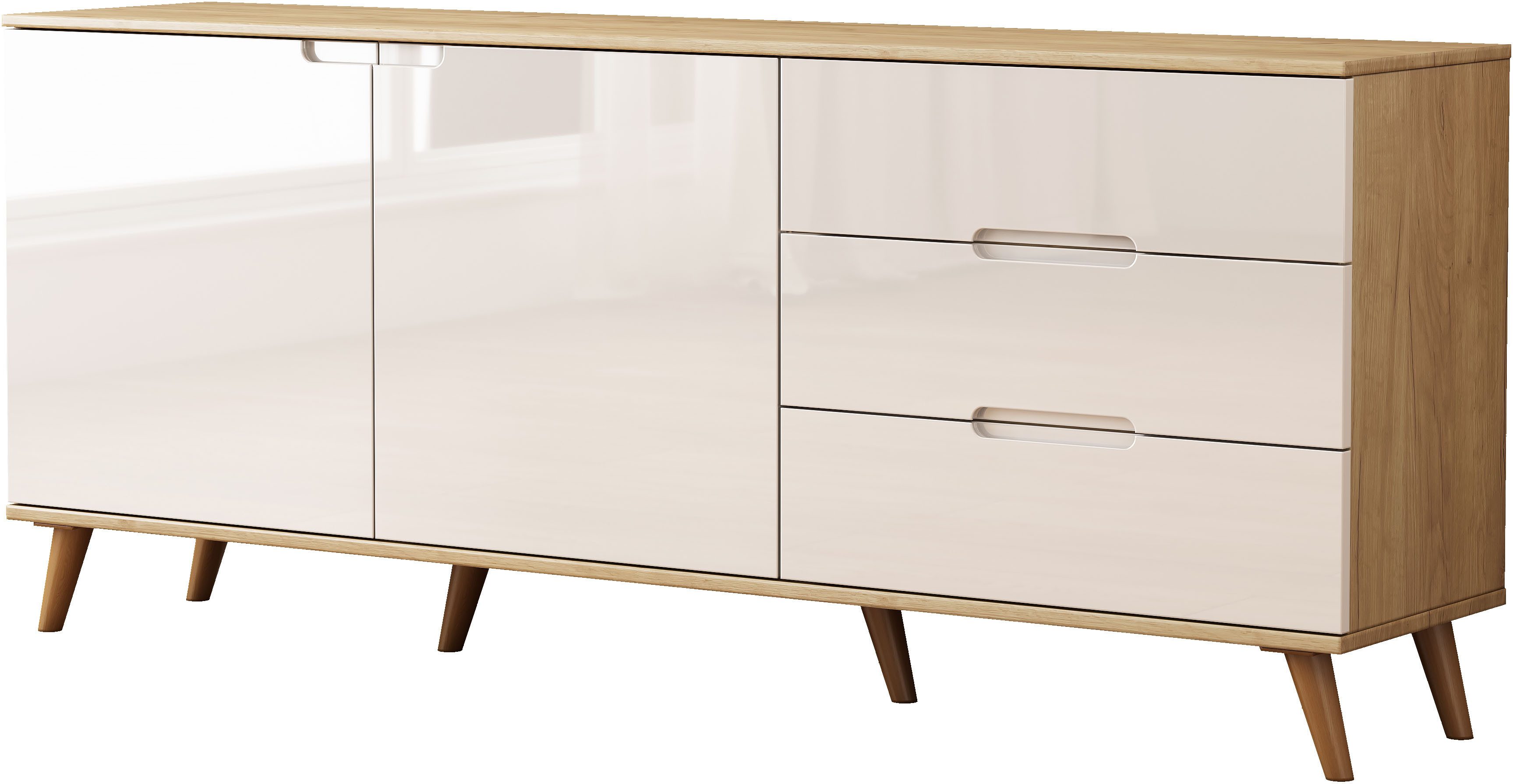 OTTO home Sideboard Lund, mit glänzenden Fronten, Griffmulden, helles Holzdekor, Breite 180 cm. Reduzierter Preis € 239,99. Unverbindliche Preisempfehlung € 449,99