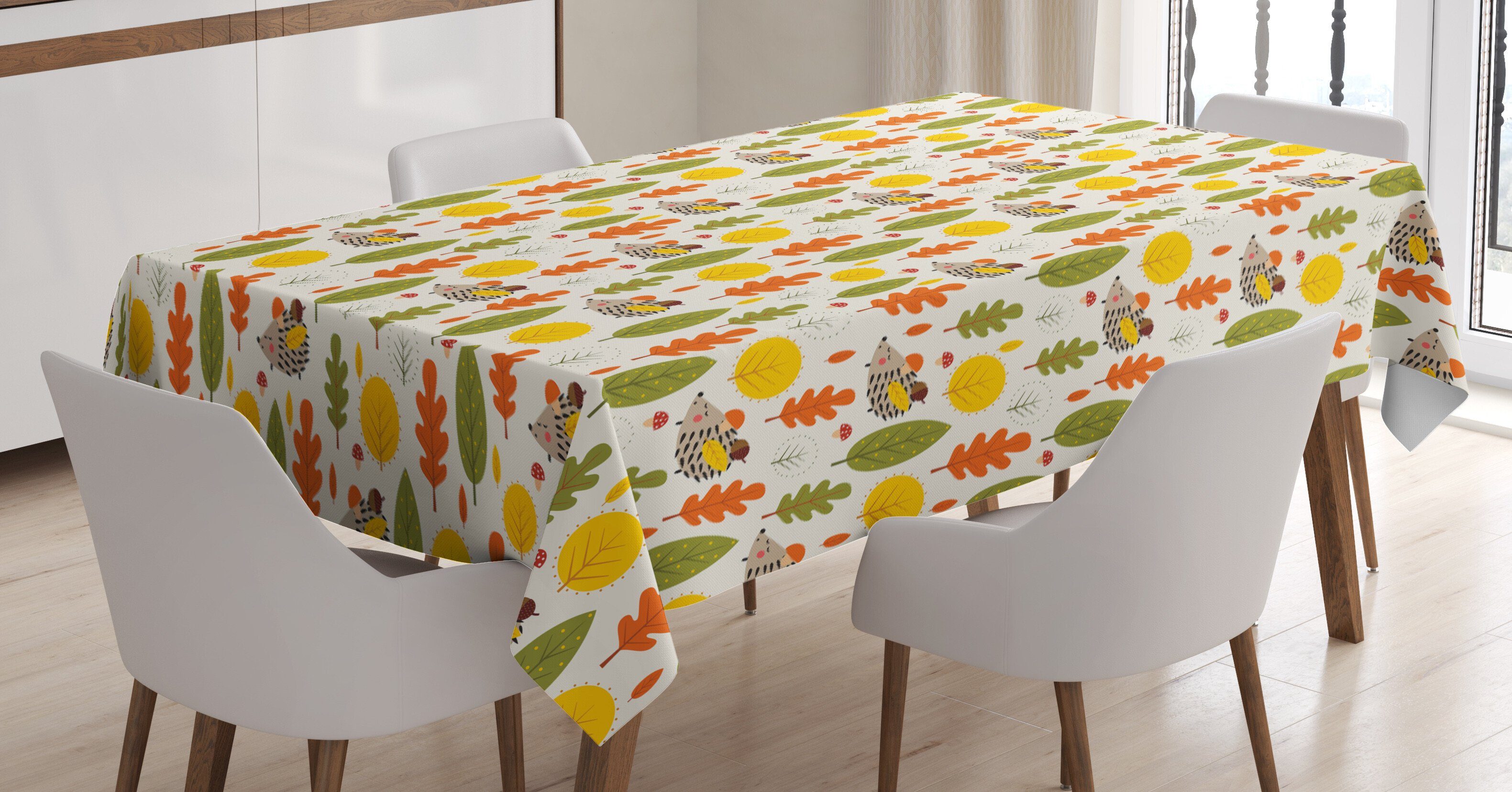 Abakuhaus Tischdecke Farbfest Waschbar Für den Außen Bereich geeignet Klare Farben, Herbst Baby-Igel-Bäume
