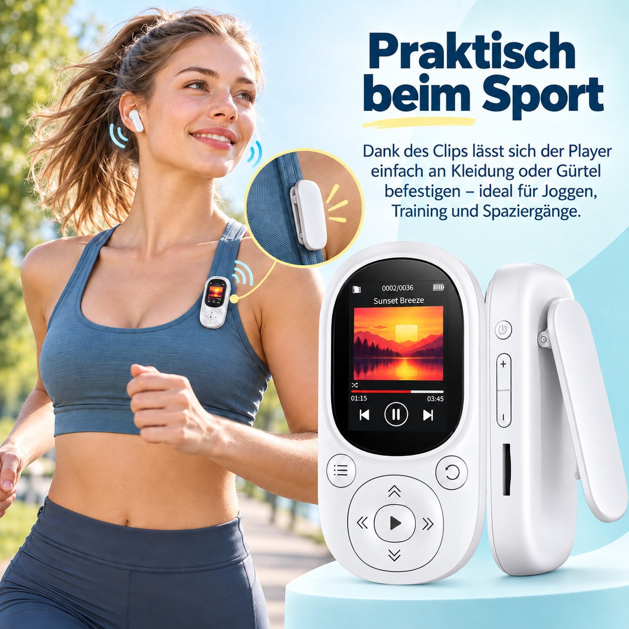 Lisabonde MP3-Player Bluetooth 5.3 64GB mit Clip & FM-Radio Sport MP4-Player (64 GB, Bluetooth 5.3) – Bild 2 von 5