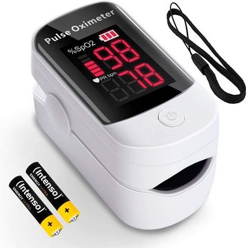 HAC24 Pulsoximeter Pulsoxymeter Finger Puls Messgerät Blut Sauerstoffsättigung SpO2, Inklusive Trageschlaufe und Batterien