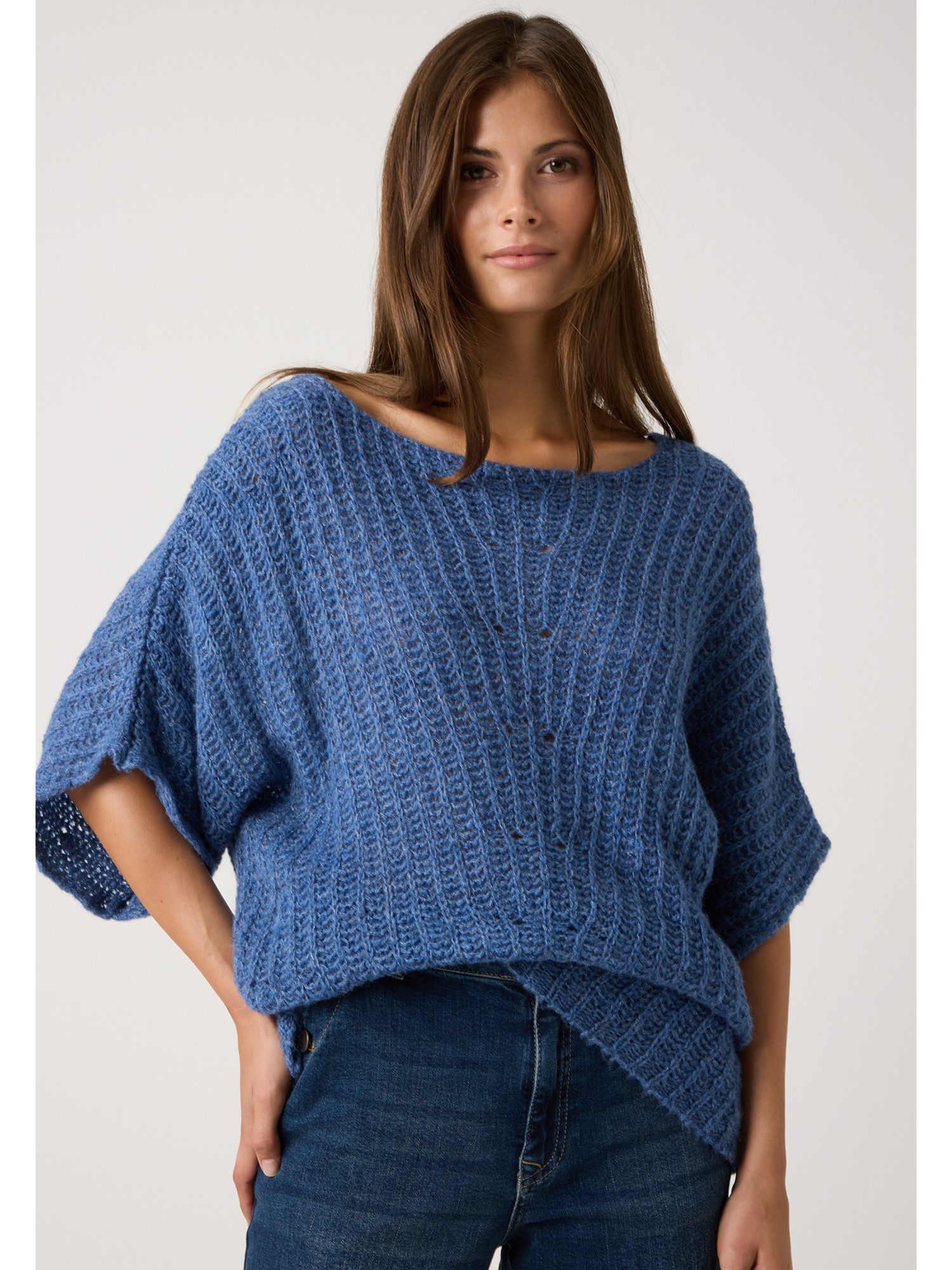 MORE&MORE Strickpullover leichter Rippstrick-Halbarmpullover günstig online kaufen