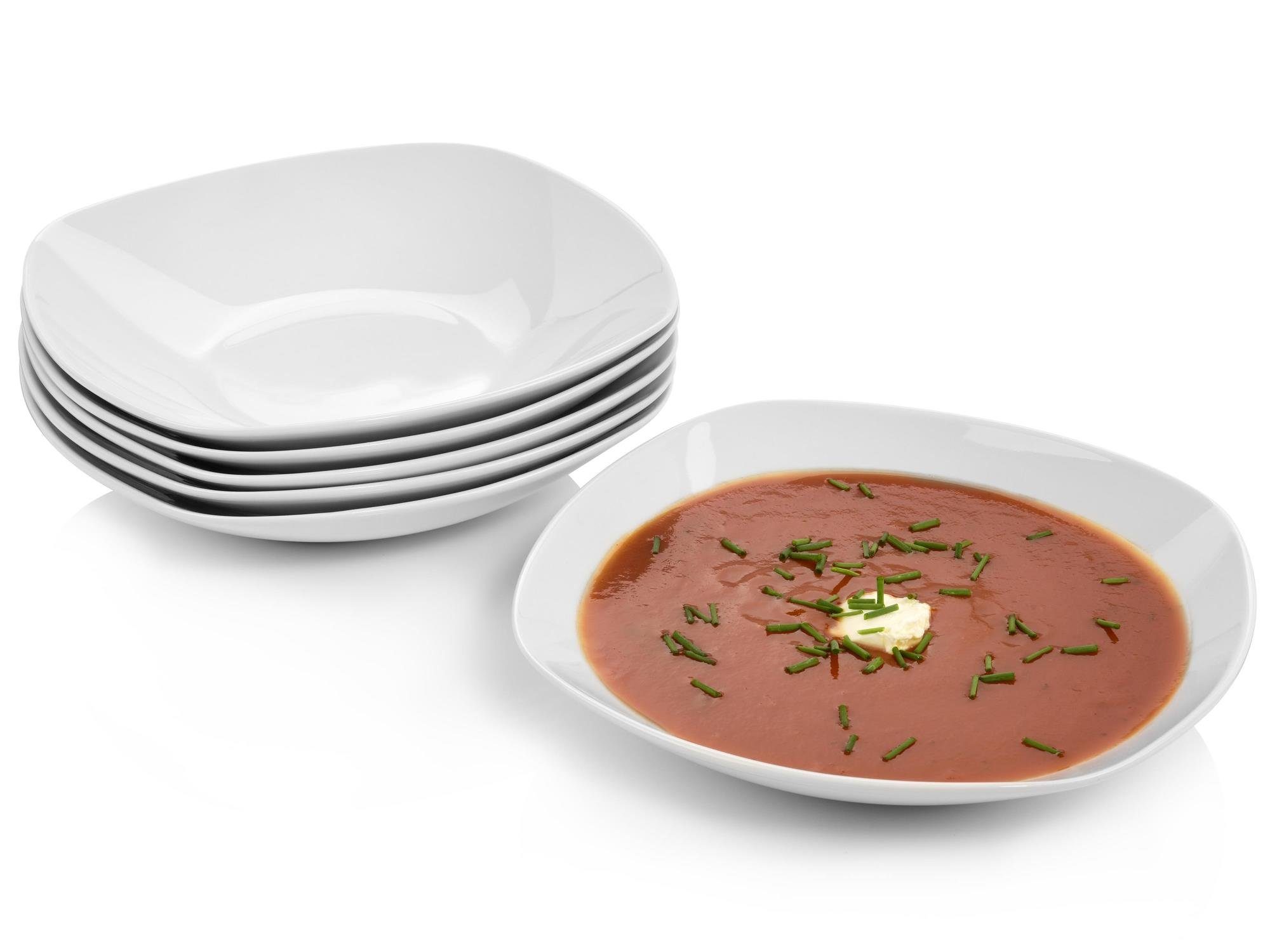 SÄNGER Suppenteller Set Bilgola, Weiß, (6 St), Ø21,5x4cm, 350ml, spülmaschinengeeignet, Premium Collection