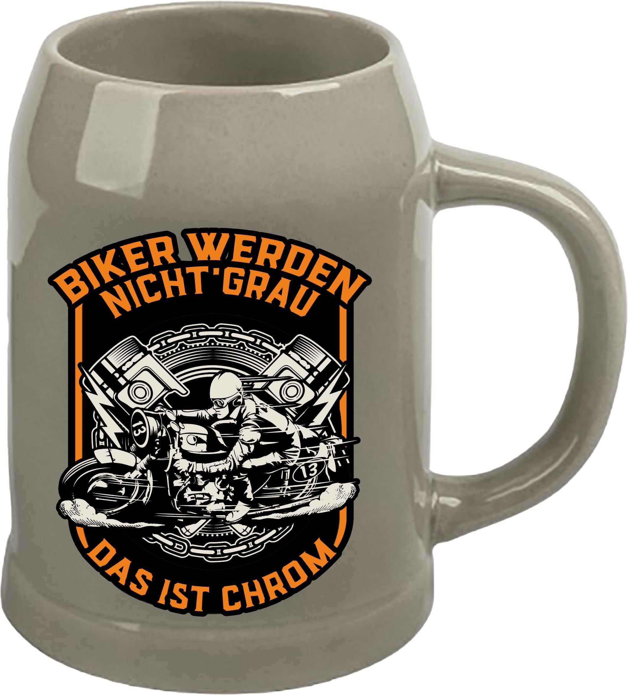 RAHMENLOS® Bierkrug für ältere Motorradfahrer: Biker werden nicht grau, Steinzeug, ca. 500 ml