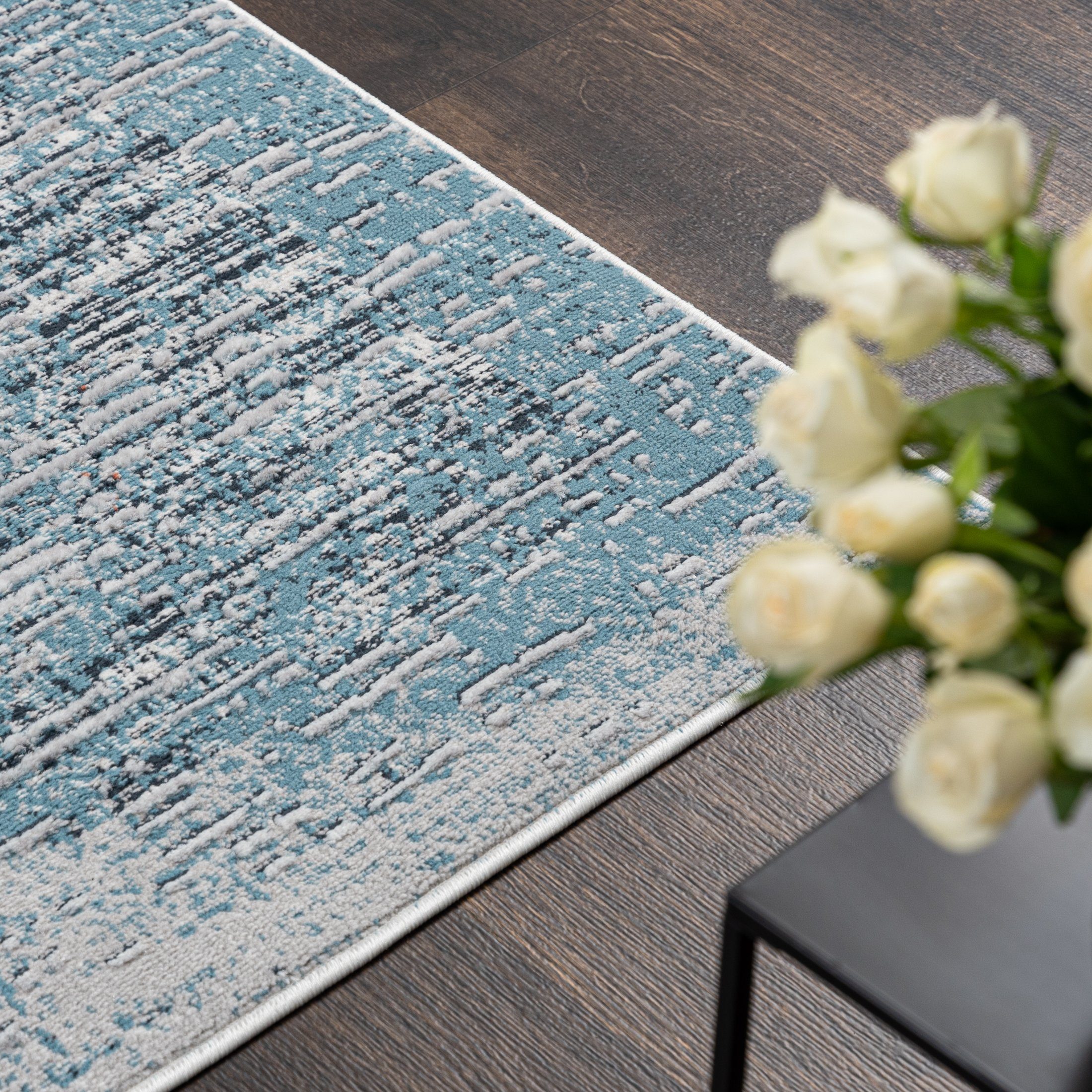 Designteppich Modern Vintage Teppich - Abstrakt Fußbodenheizung, Creme Blau Bunt 100 Mazovia, mm, - Muster Wohnzimmer, cm, für Geeignet Kurzflor kurzflor, 9 x Höhe 60