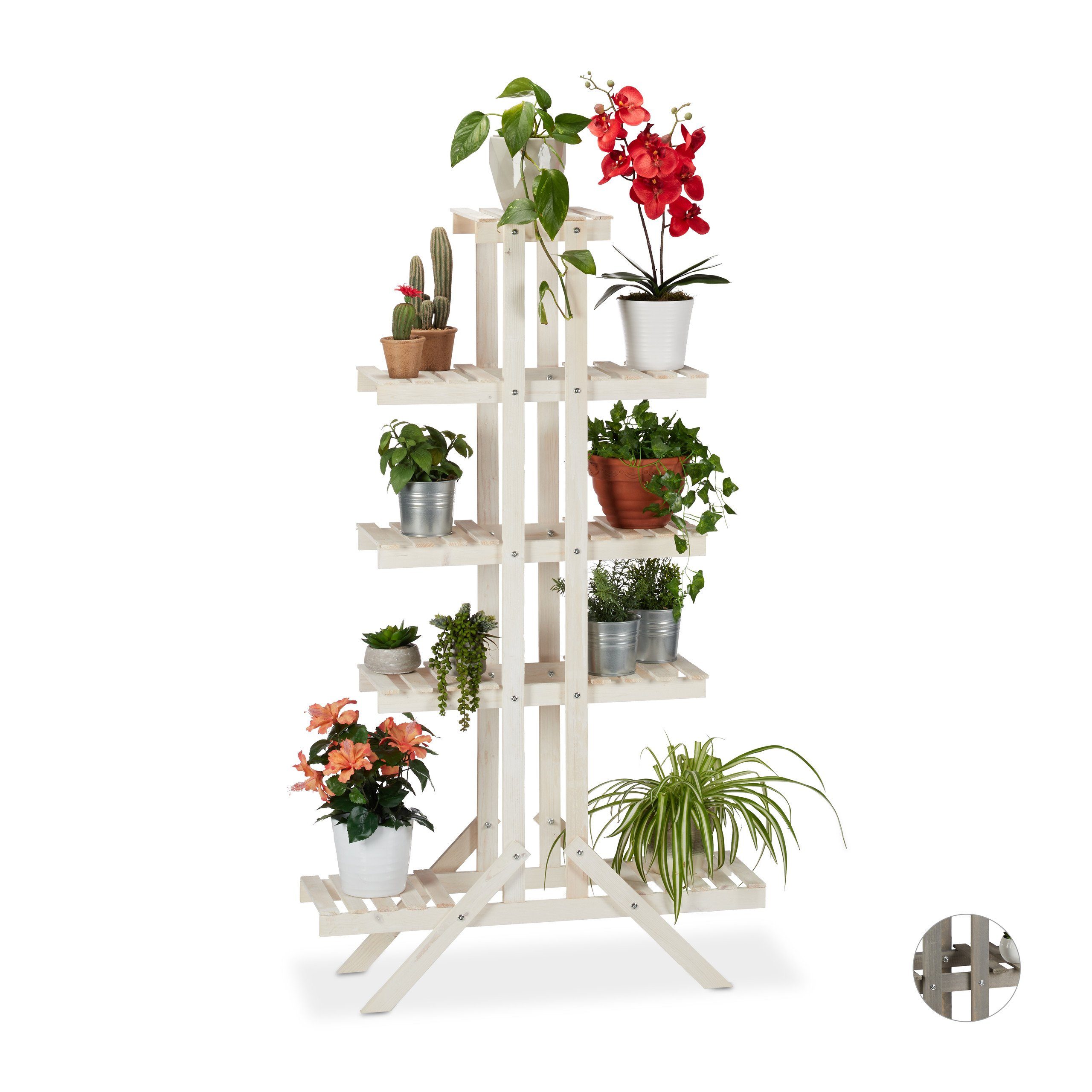 Relaxdays Blumentreppe 5 Stufen Weiß - Holz Blumenregal 142cm Für Innen