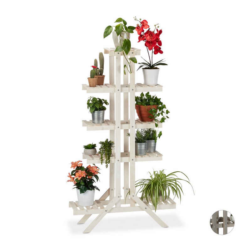 relaxdays Blumenständer Blumentreppe Holz mit 5 Stufen, Weiß