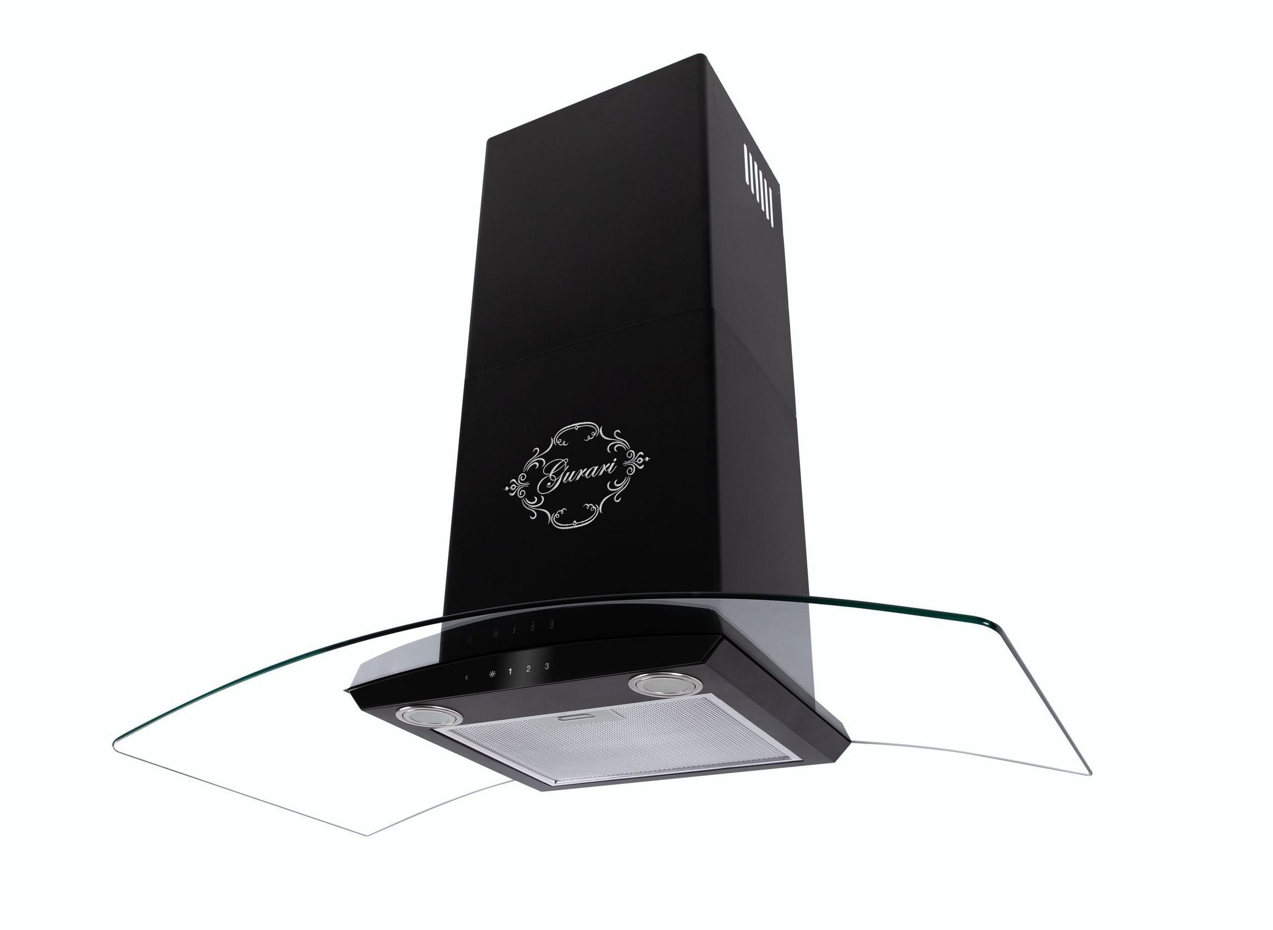 GURARI Wandhaube GCH T 465 60 BL PR+Umluft GCH T 465 60 BL PR+Umluft, Dunstabzugshaube 60cm/ Schwarz / Gebogenes Glas/ 1000m³/h