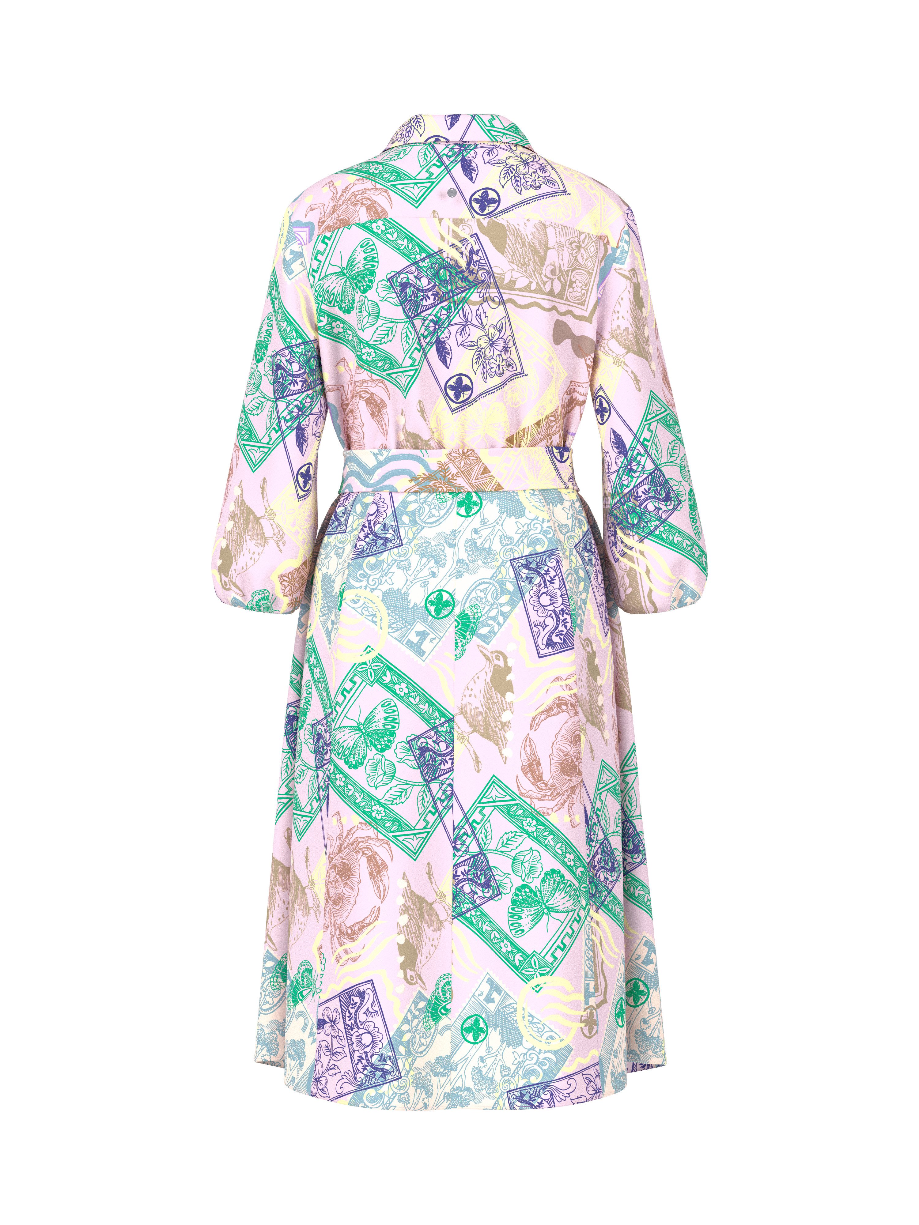 Marc Cain Midikleid Spring Fling Premium Damenmode Sommerkleid, bedruckt, ausgestellter Rock, mit Bindegürtel