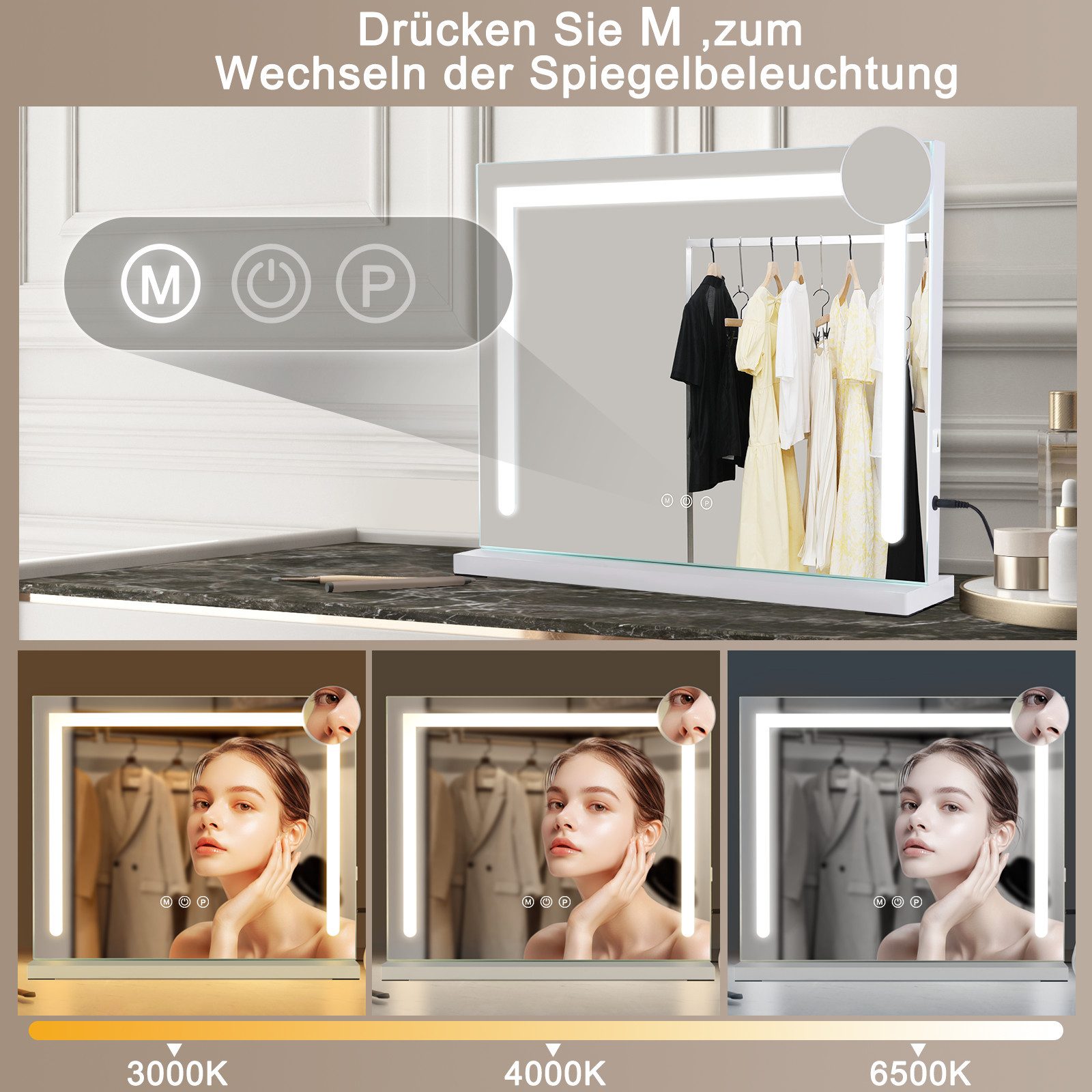 ZMH Schminkspiegel mit Beleuchtung Dimmbar mit günstig online kaufen