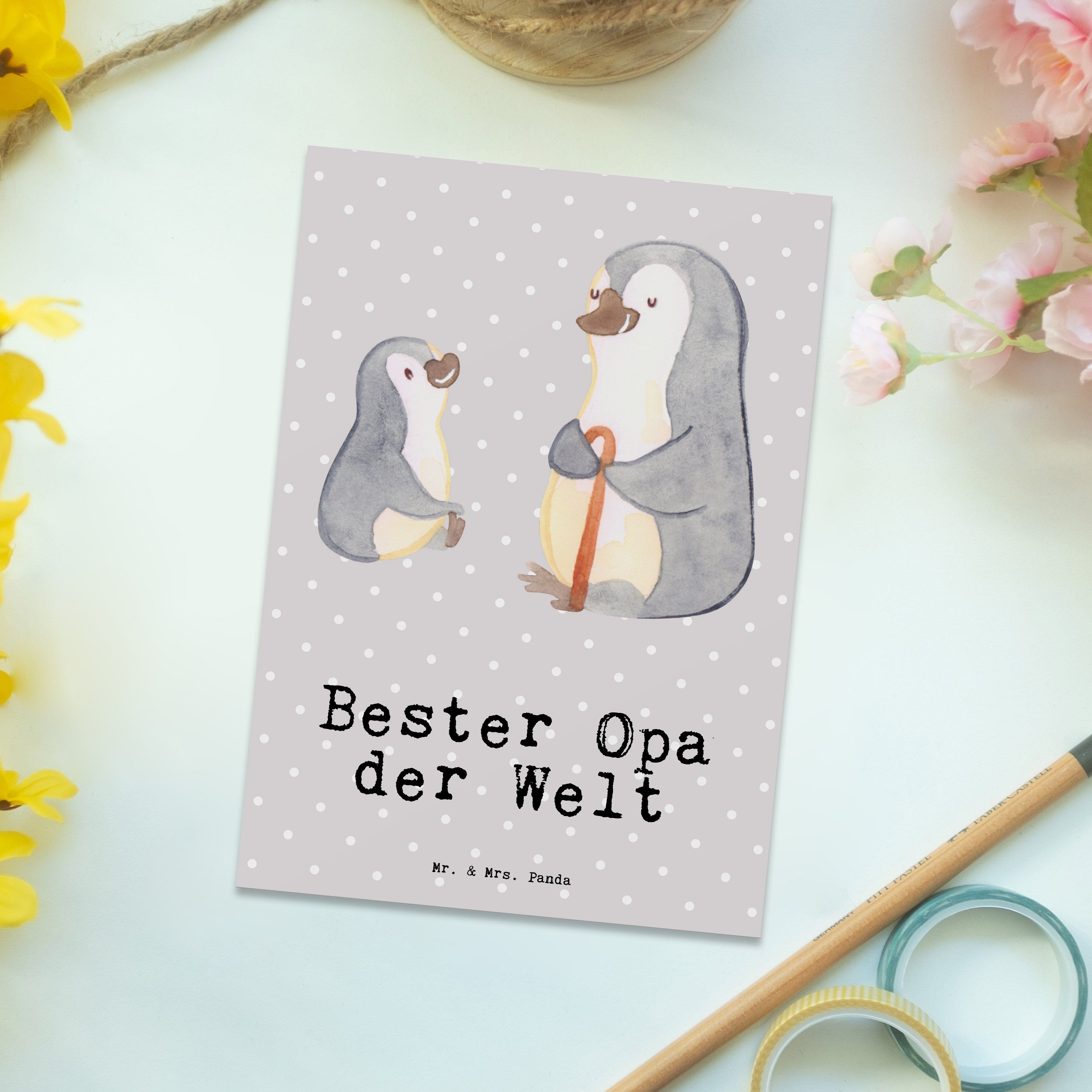 Mrs. - Mr. Einladungskart der Postkarte Grau Geschenk, Pinguin Panda Welt & Pastell Bester - Opa