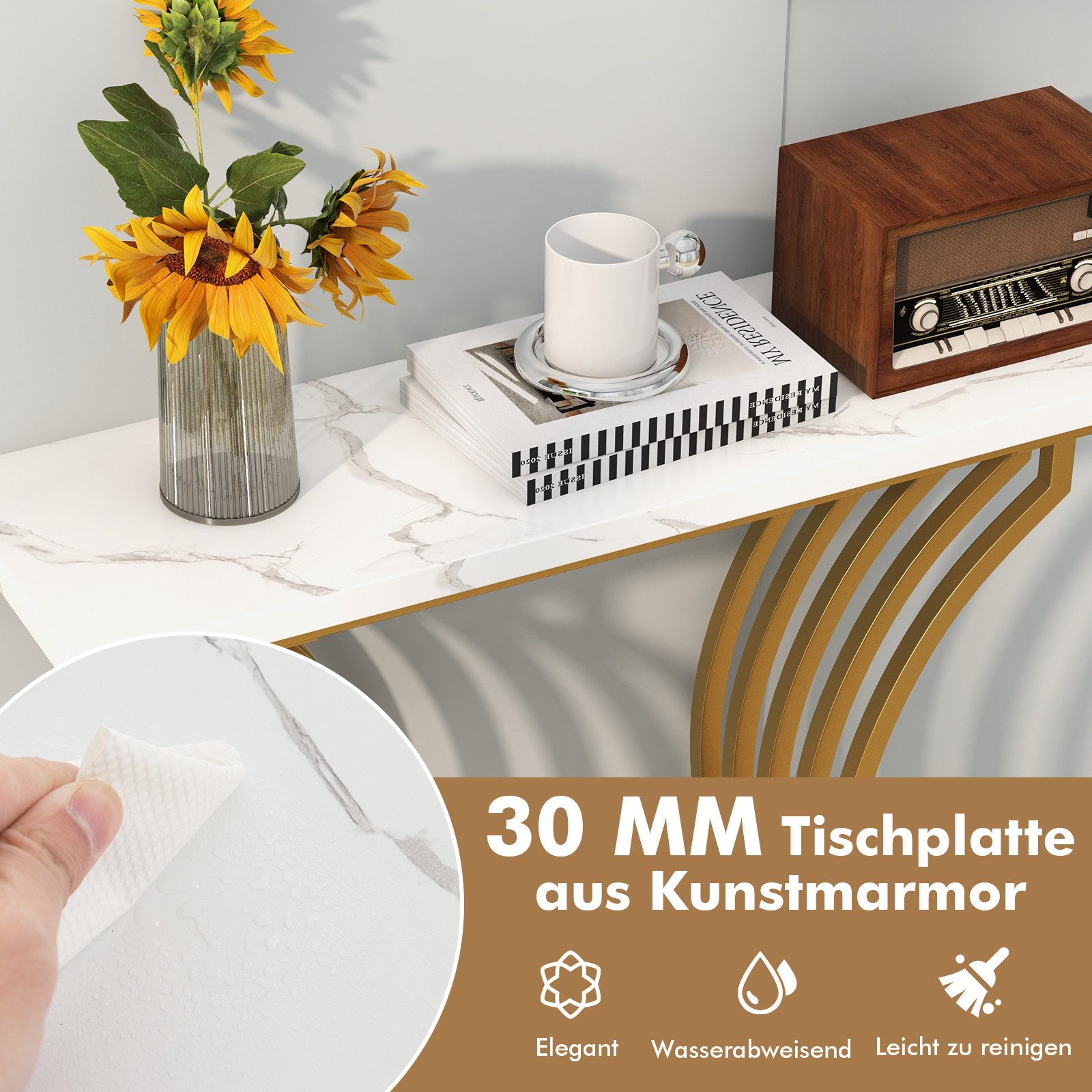 KOMFOTTEU Konsolentisch, Eingangstisch mit Regal, 100 cm
