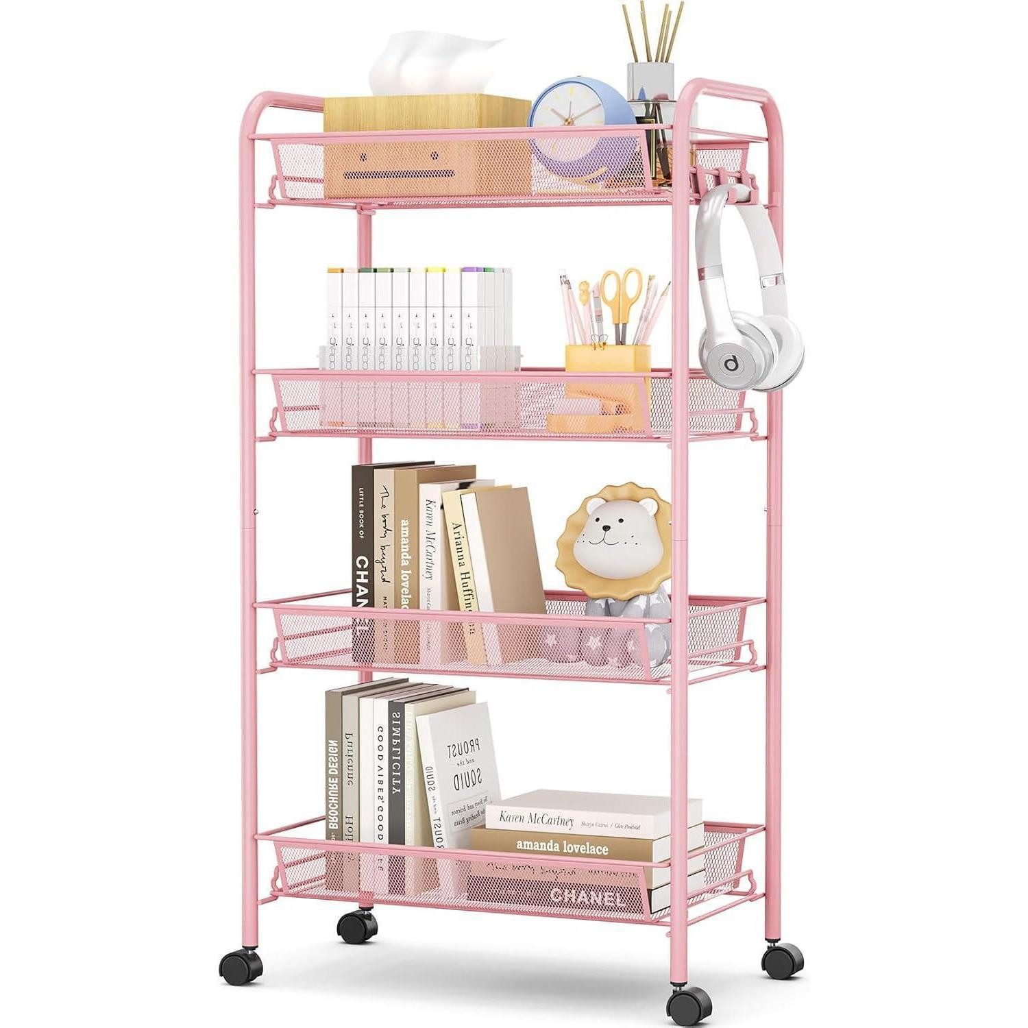 LuxusKollektion Servierwagen Rollwagen Küchenwagen Küche Waschküche Netzkorb 4-Ebenen Rosa