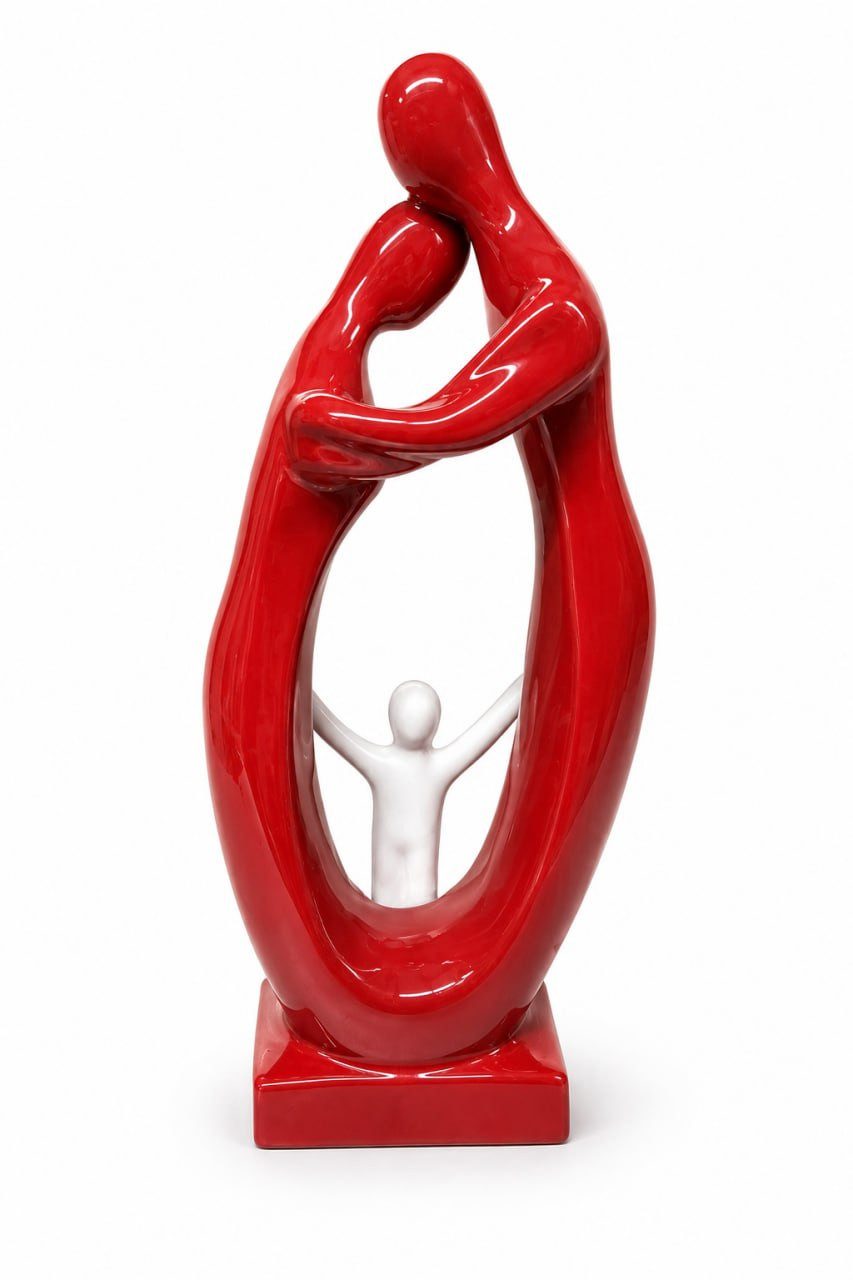 Xlmoebel Dekofigur Abstrakte Familienfigur Rot Liebe Deko Skulptur Keramik Sofort (Einzelartikel, 1-teilig), Hergestellt in Europa