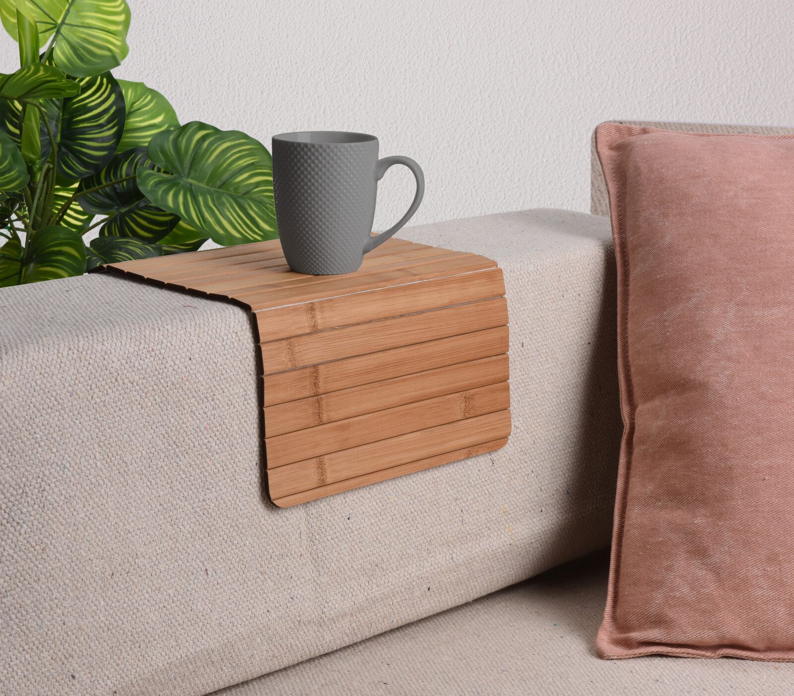 Koopman Tablett Couch 44x24 cm Bambus Braun/Schwarz, Holz, (Stück, 1-tlg., Packung), Schwarz, Lamellen, flexibel, Stopper Unterseite