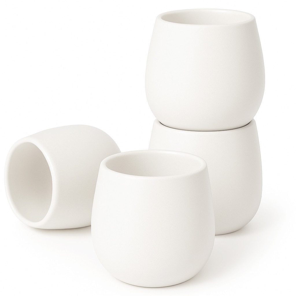 Goodwei Teeglas Japanisches Teebecher Set "Camellia White", modernes Design, 4-tlg., Keramik
