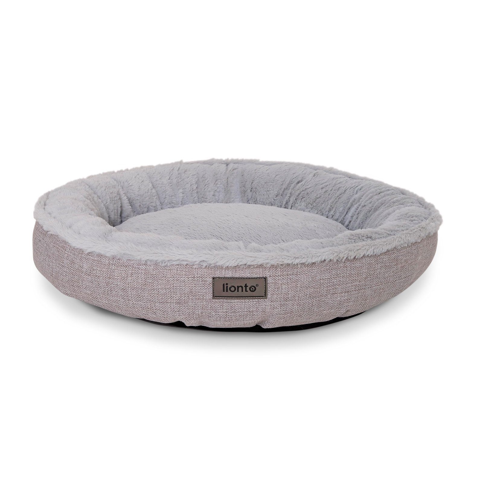 lionto Tierkissen Rundes Hundebett in Donutform, Oxford- & Plüschstoff, grau, waschbar, mit Anti-Rutsch-Noppen, 55 cm Durchmesser