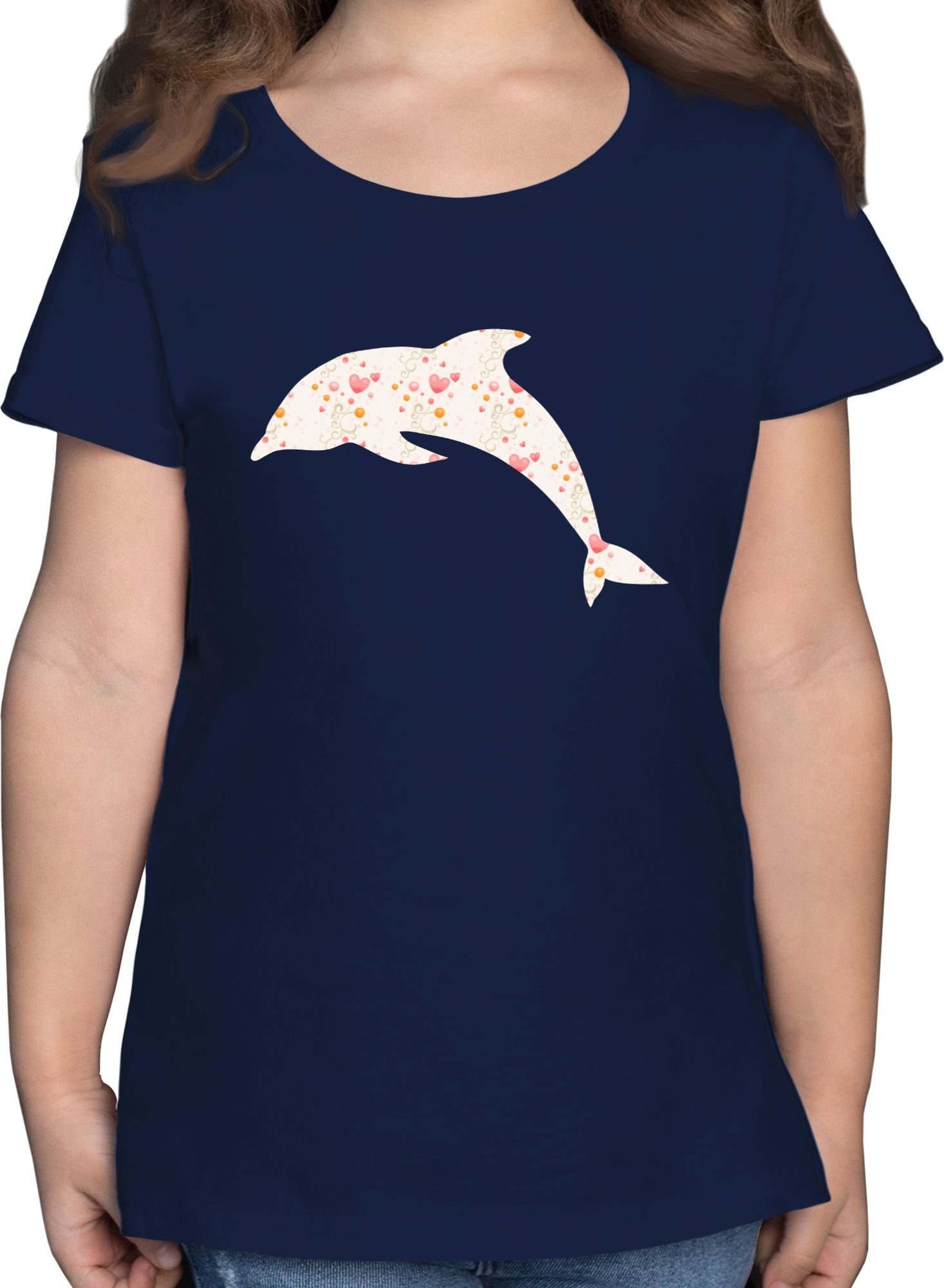 Delfin Animal Tiermotiv Shirtracer Dunkelblau Herzen 1 T-Shirt Print