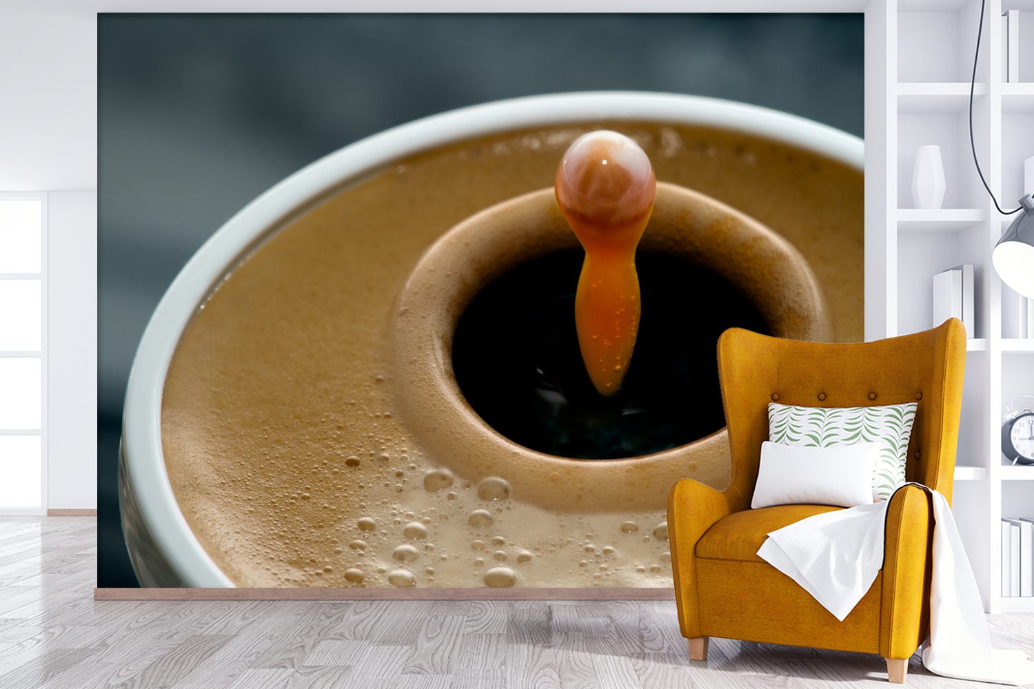 (6 Wallpaper Wohnzimmer, Kaffees, für bedruckt, Fototapete Nahaufnahme Schaumschicht Vinyl Eine MuchoWow Tapete Kinderzimmer, des Tropfens, eines der in St), Matt, die Schlafzimmer,