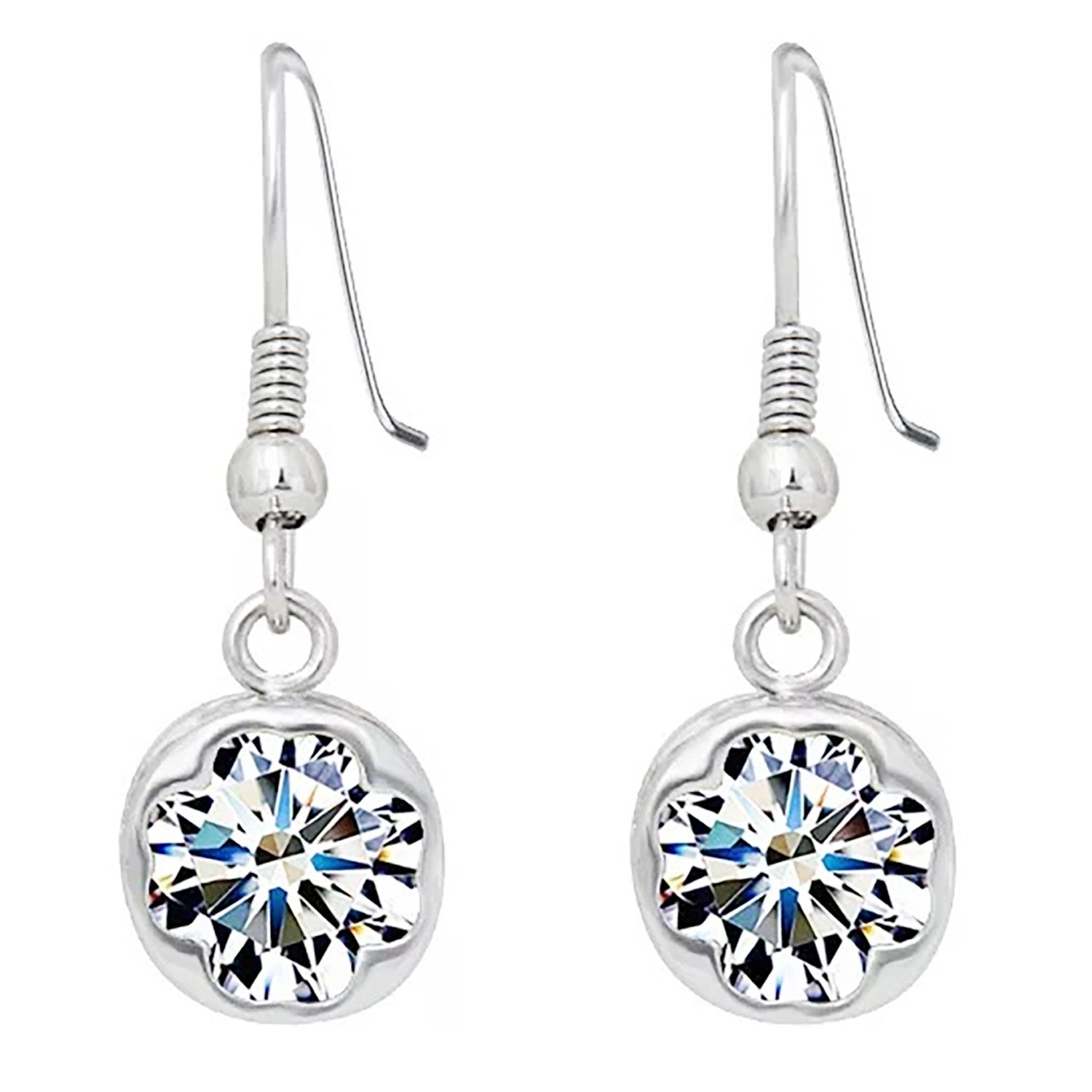 LÖB Paar Ohrhänger Silber Ohrringe Hängend Zirkonia Glitzer Stein Anhänger Ohrhänger weiß (Geschenke für Frauen Damen Beste Freundin Mutter Mama Ehefrau Oma sie zum Geburtstag Schmuck Herbst Oktoberfest, Inkl. Schmuckbox), Damen Rund Tropfenanhänger Tropf
