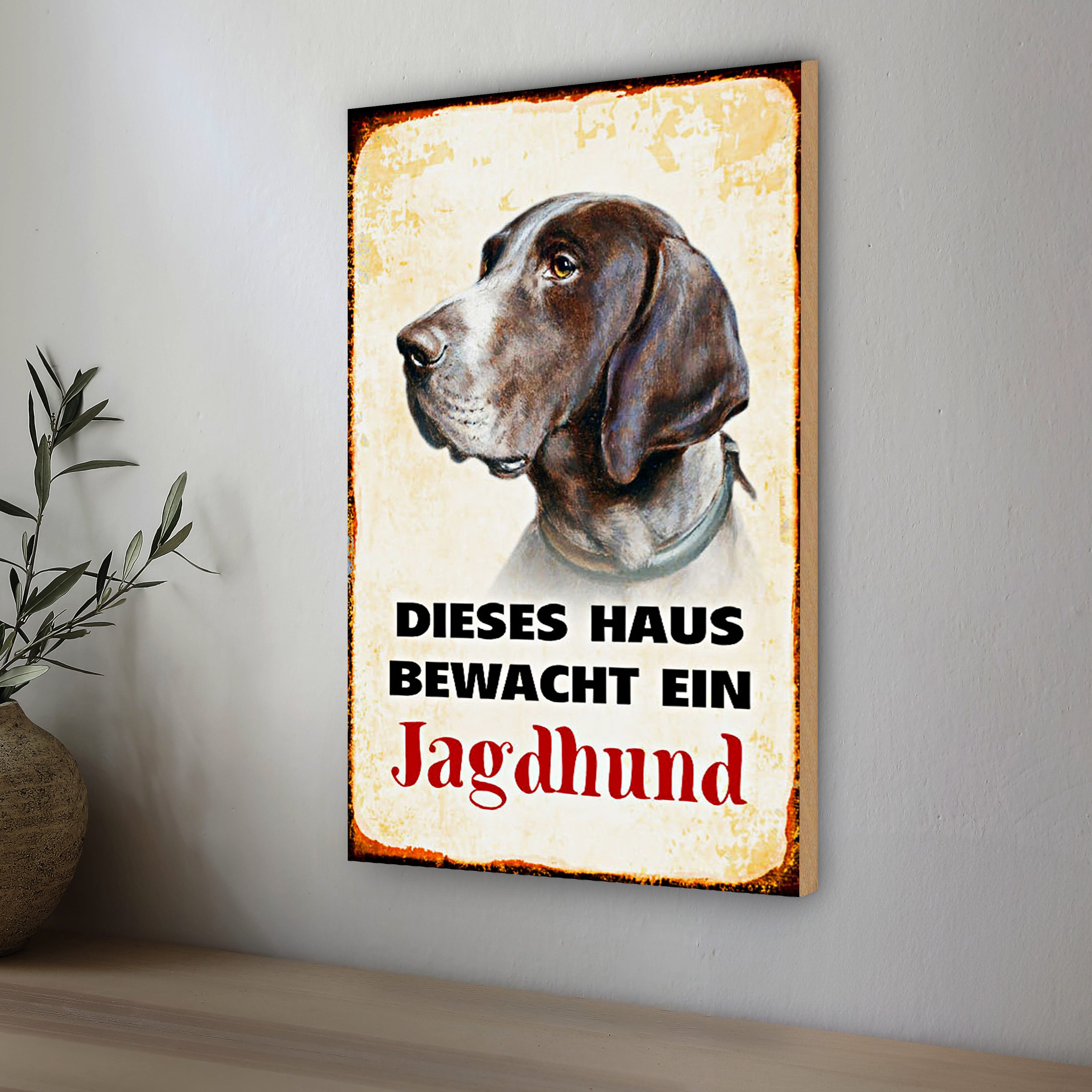Roomando Holzbild Hund 12x18cm dieses Haus bewacht ein Jagdhund