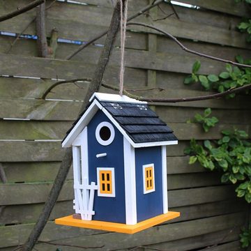 colourliving Vogelhaus Nistkasten Villa Kunterbunt in blau, aus Holz für Meisen & Wildvögel, zum Aufhängen, einfaches Reinigen