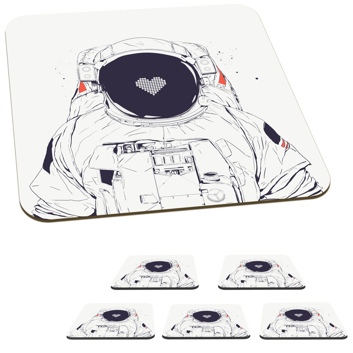 Liebe, 6-tlg., - Tischuntersetzer, Weltraum Untersetzer, Astronaut MuchoWow - Glasuntersetzer, Zubehör Korkuntersetzer, für - Gläser, Herz Glasuntersetzer Tasse