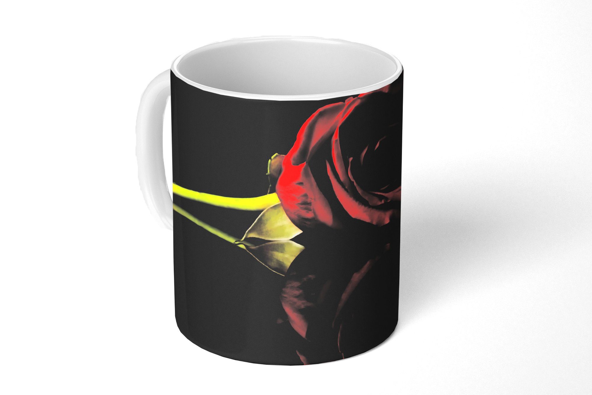 Keramik, Rot, Geschenk Kaffeetassen, MuchoWow - Teetasse, Tasse Becher, Rosen Teetasse, Schwarz -