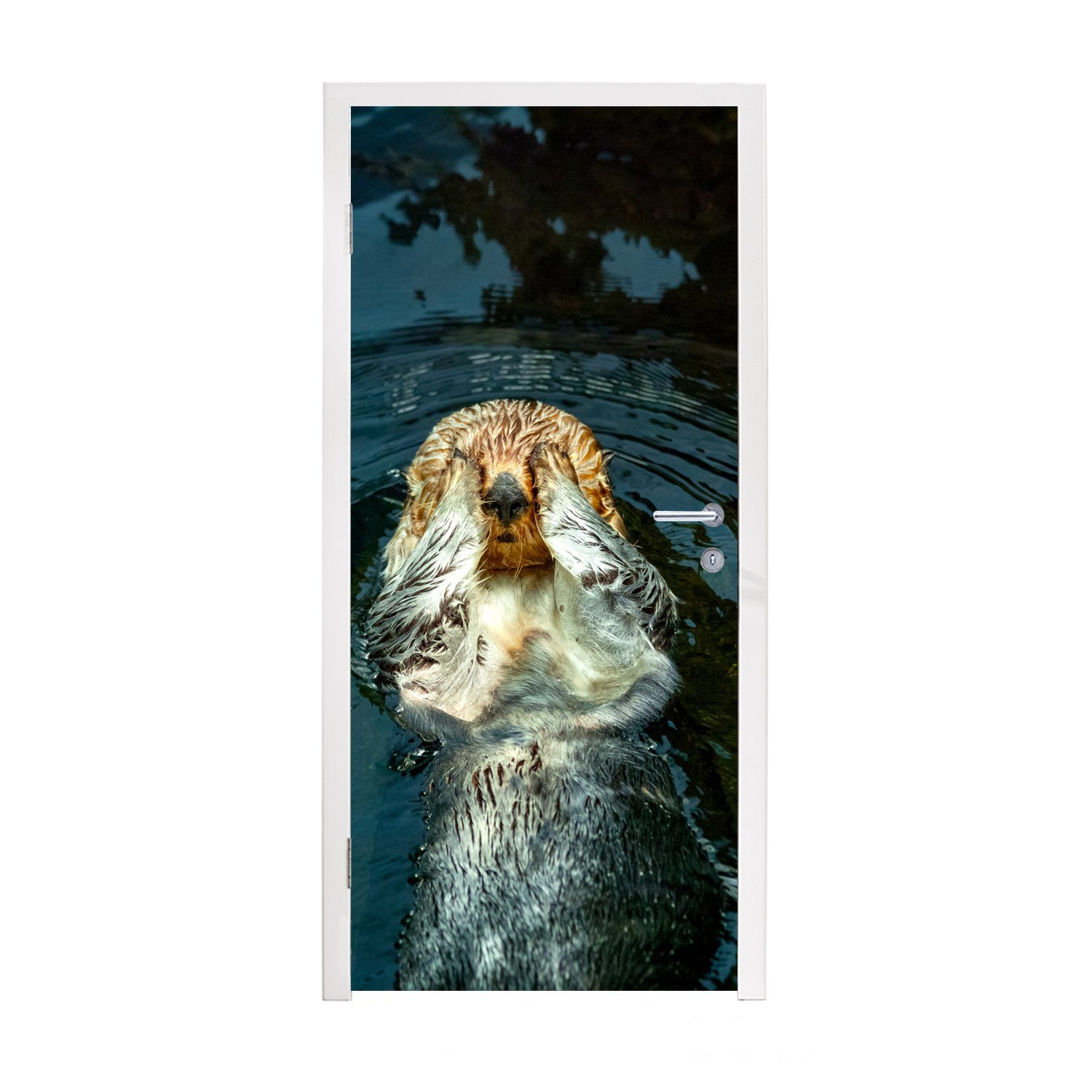 MuchoWow Türtapete Otter im Wasser, Matt, bedruckt, (1 St), Fototapete für Tür, Türaufkleber, 75x205 cm